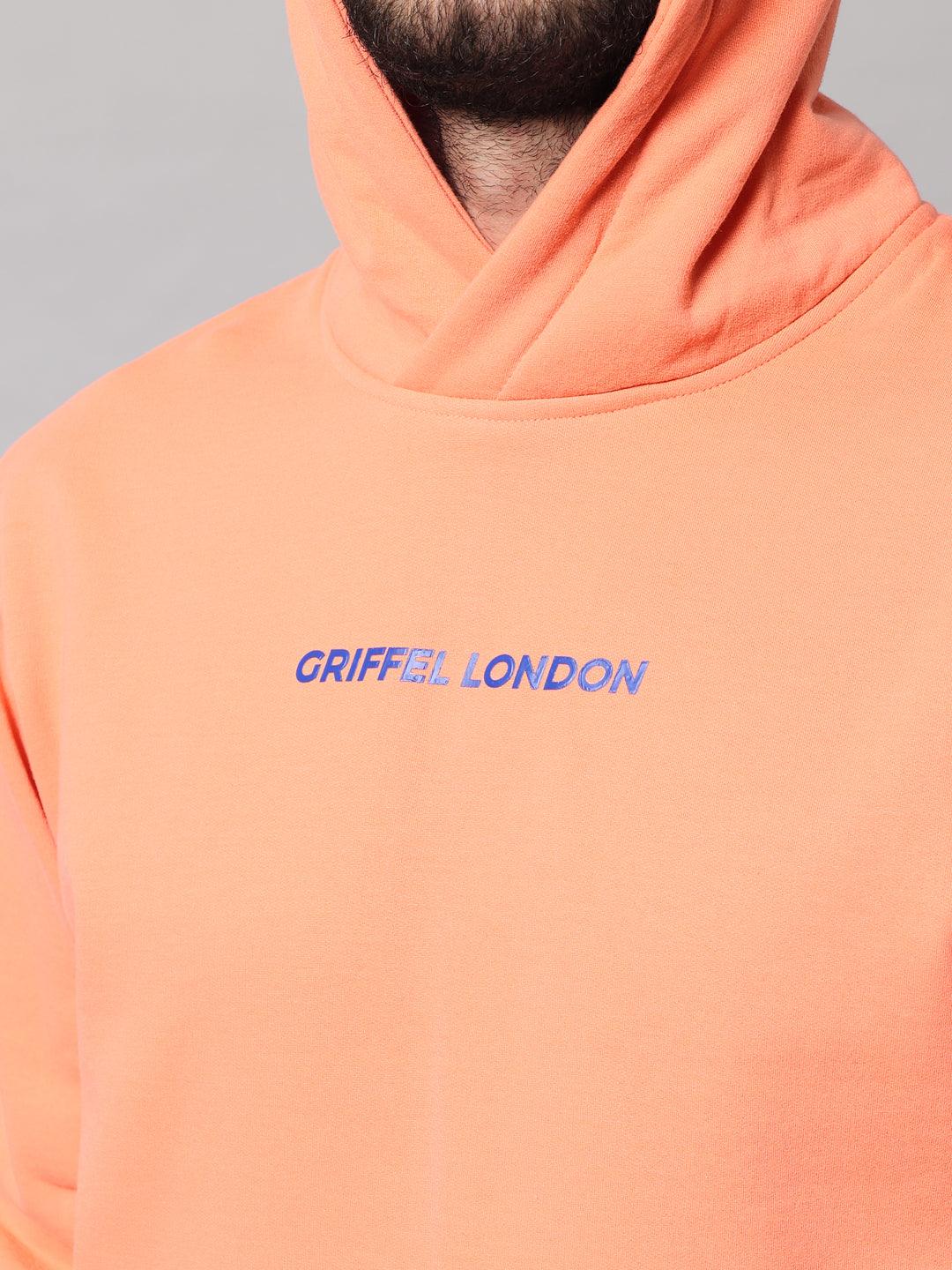 Griffel Men's Peach Cotton Front Logo Fleece Hoody Sweatshirt with Full Sleeve - griffel