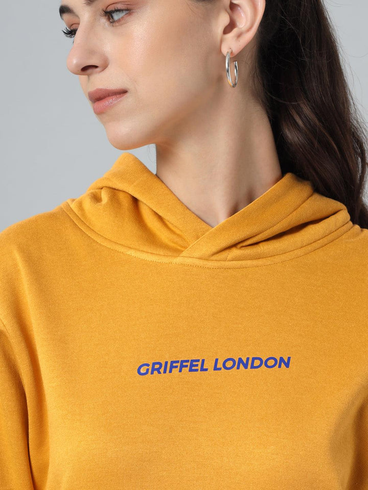 Griffel Women’s Cotton Fleece Full Sleeve Mustard Hoodie Sweatshirt - griffel