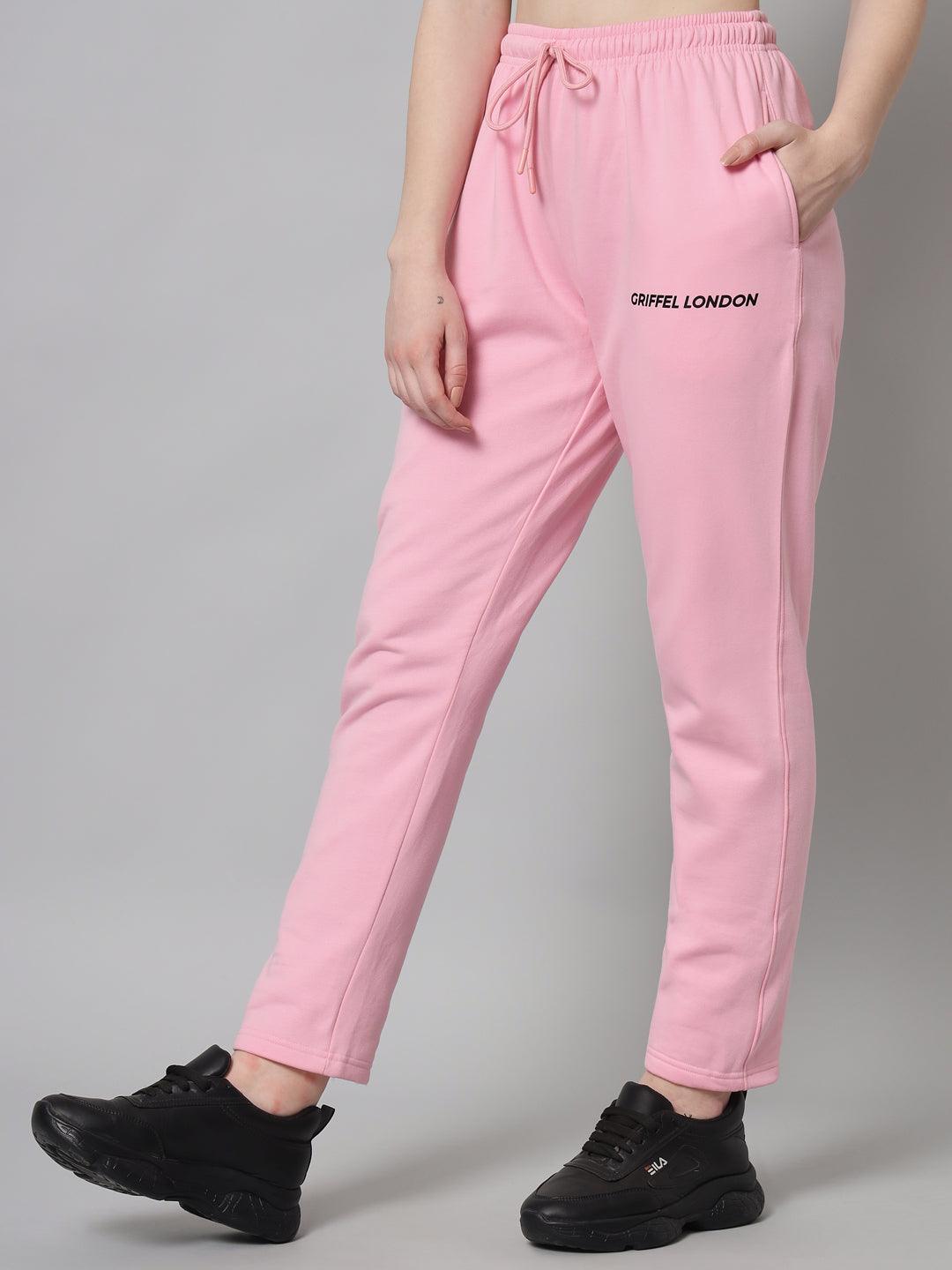 Griffel Women’s Front Logo Basic Solid Pink Trackpant - griffel