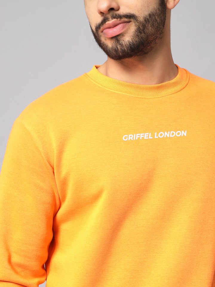 Griffel Men's Front Logo Solid Fleece Basic R-Neck and Joggers Full set Orange Tracksuit - griffel