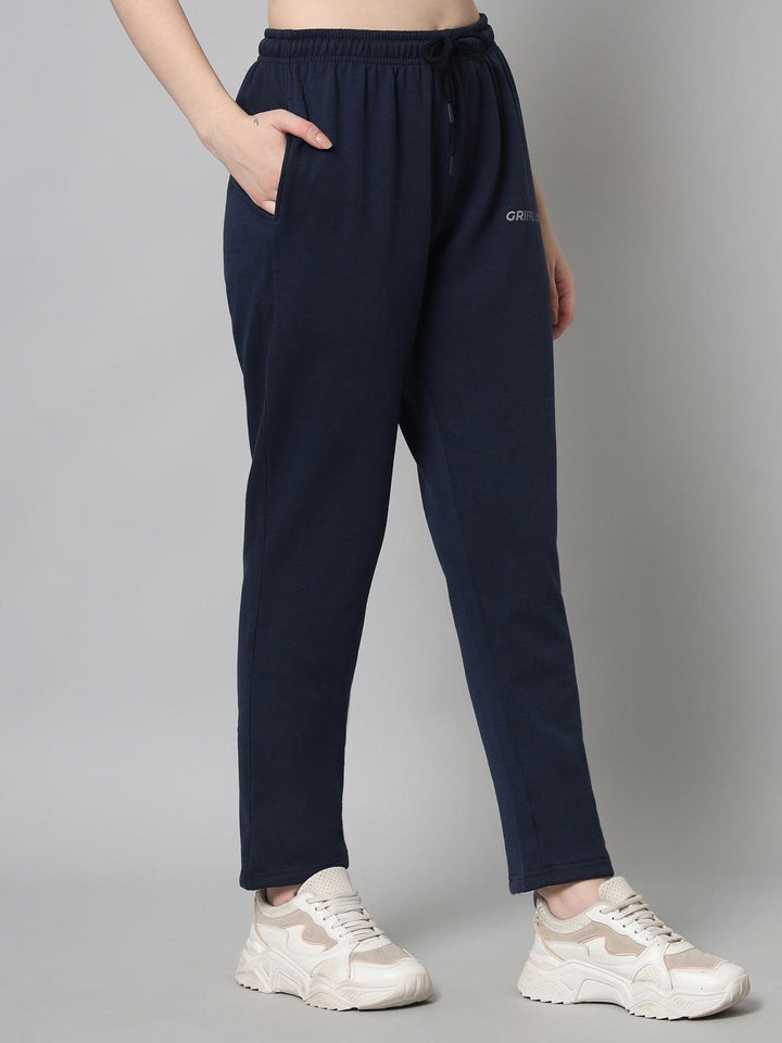 Griffel Women Solid Fleece Basic Hoodie and Joggers Full set Navy Tracksuit - griffel