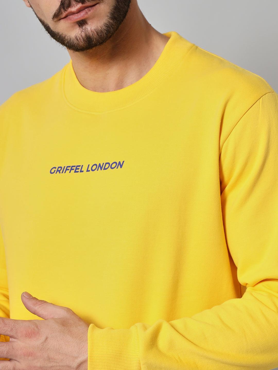Griffel Men's Front Logo Solid Fleece Basic R-Neck and Joggers Full set Yellow Tracksuit - griffel