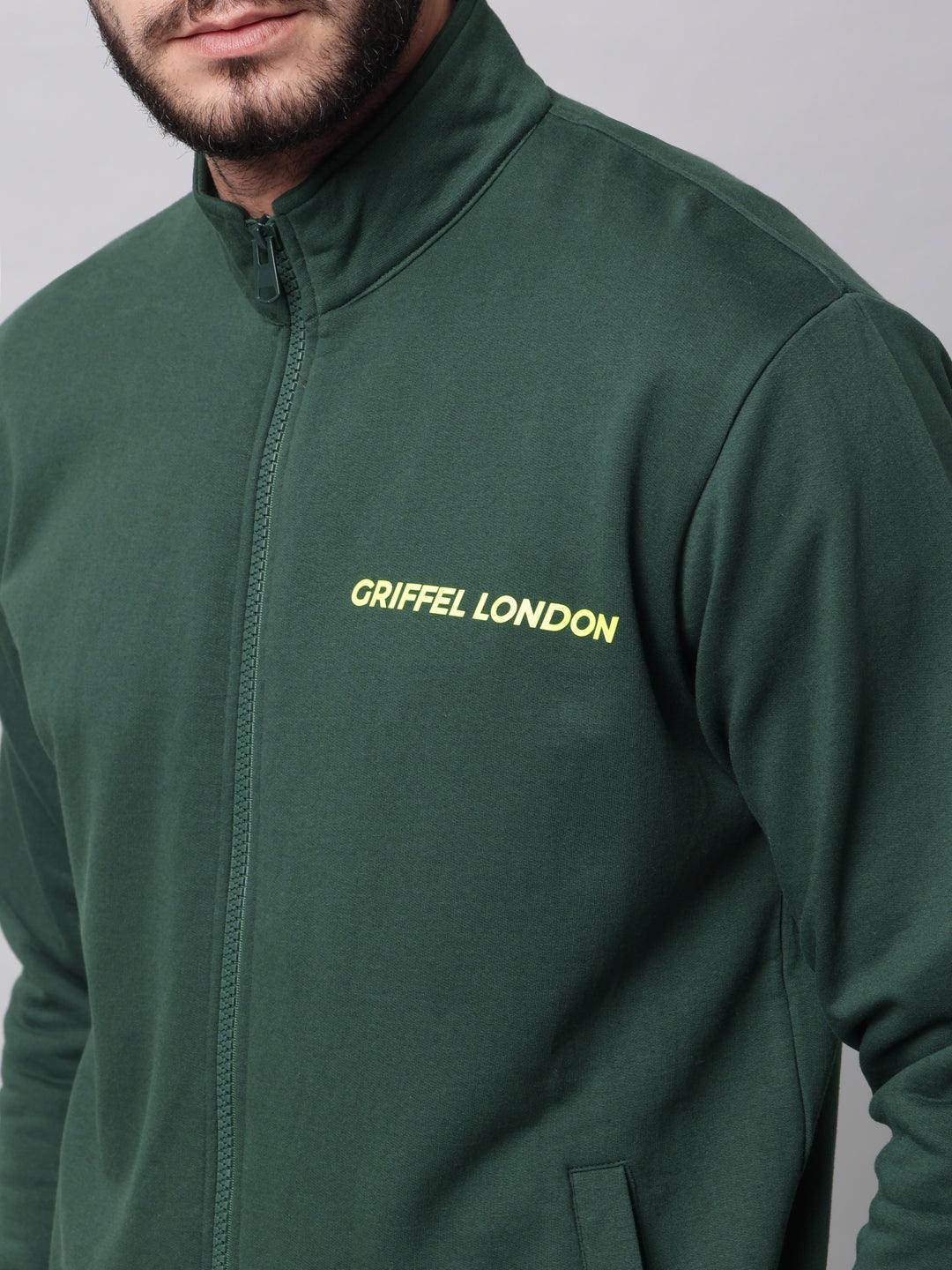 Griffel Men's Cotton Fleece Zipper Sweatshirt with Long Sleeve and Front Logo Print - griffel