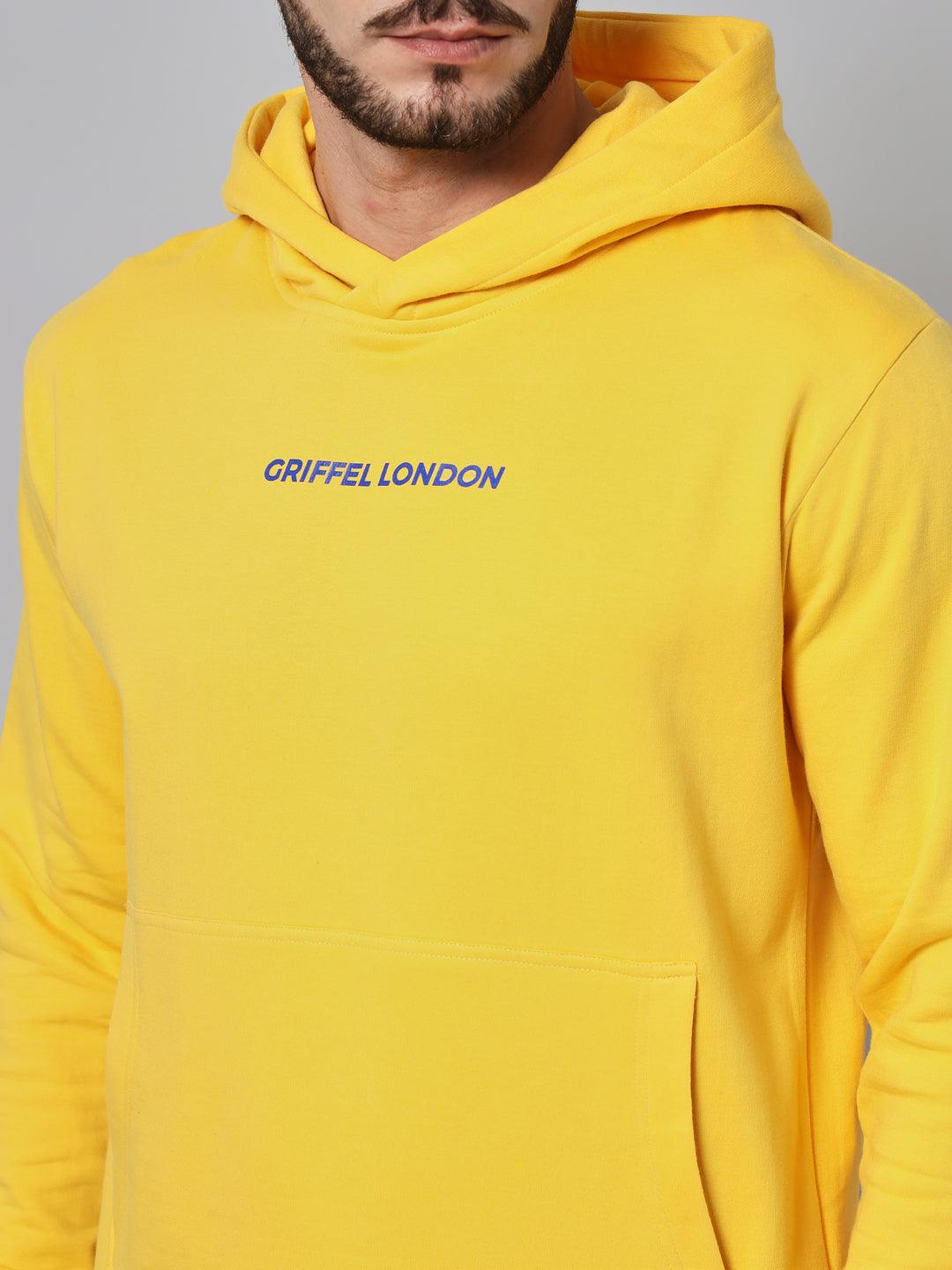 Griffel Men's Front Logo Solid Fleece Basic Hoodie and Joggers Full set Yellow Tracksuit - griffel