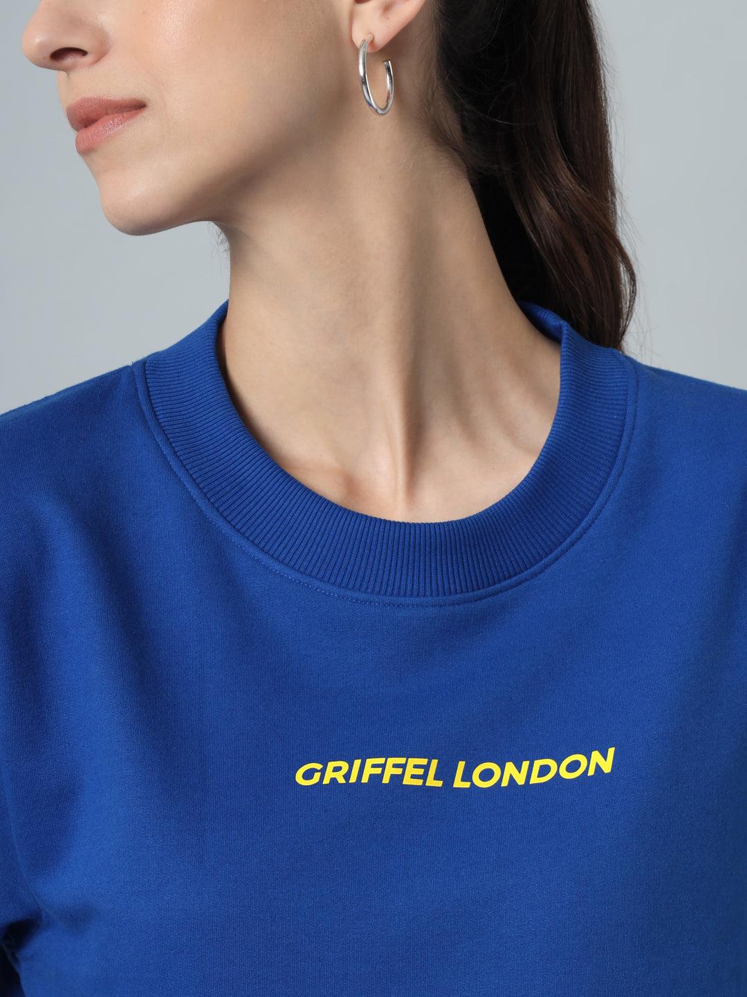 Griffel Women’s Printed Round Neck Royal Cotton Fleece Full Sleeve Sweatshirt - griffel