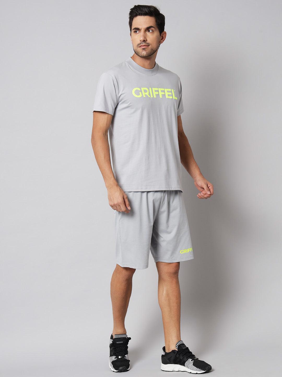GRIFFEL Men Printed Grey Regular fit T-shirt and Short Set - griffel