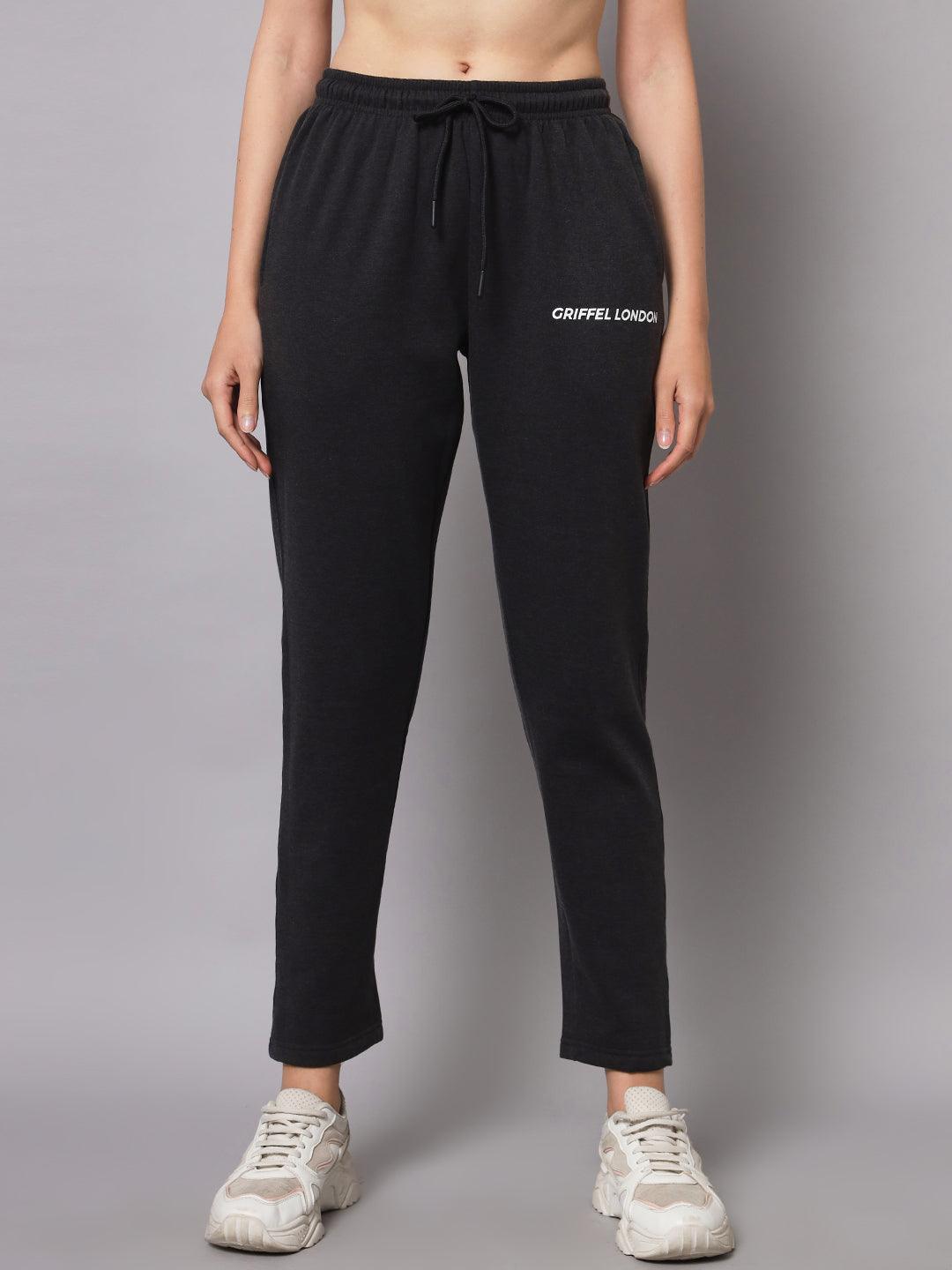 Griffel Women Solid Fleece Basic Round Neck Sweatshirt and Joggers Full set Anthra Tracksuit - griffel