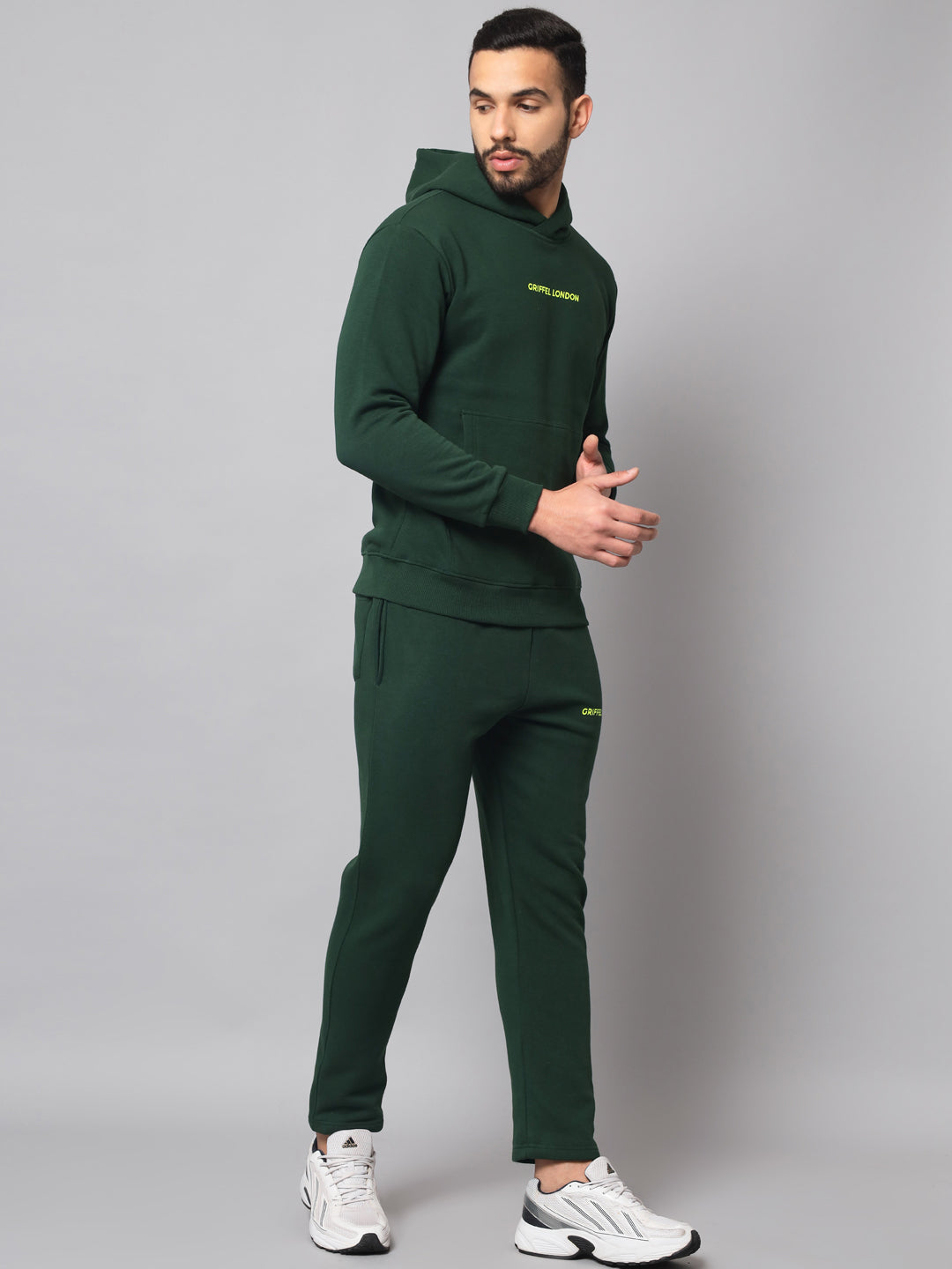 Griffel Men's Front Logo Solid Fleece Basic Hoodie and Joggers Full set Green Tracksuit - griffel