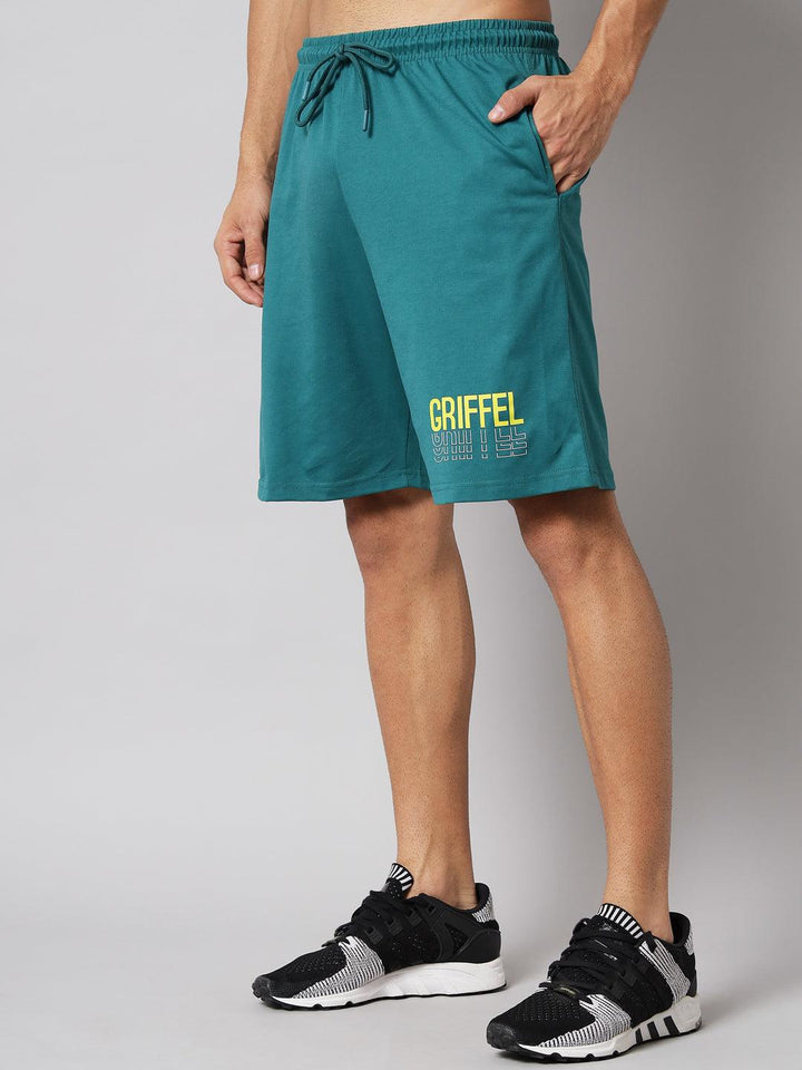 GRIFFEL Men Basic Solid Bottle Green Regular fit Shorts - griffel