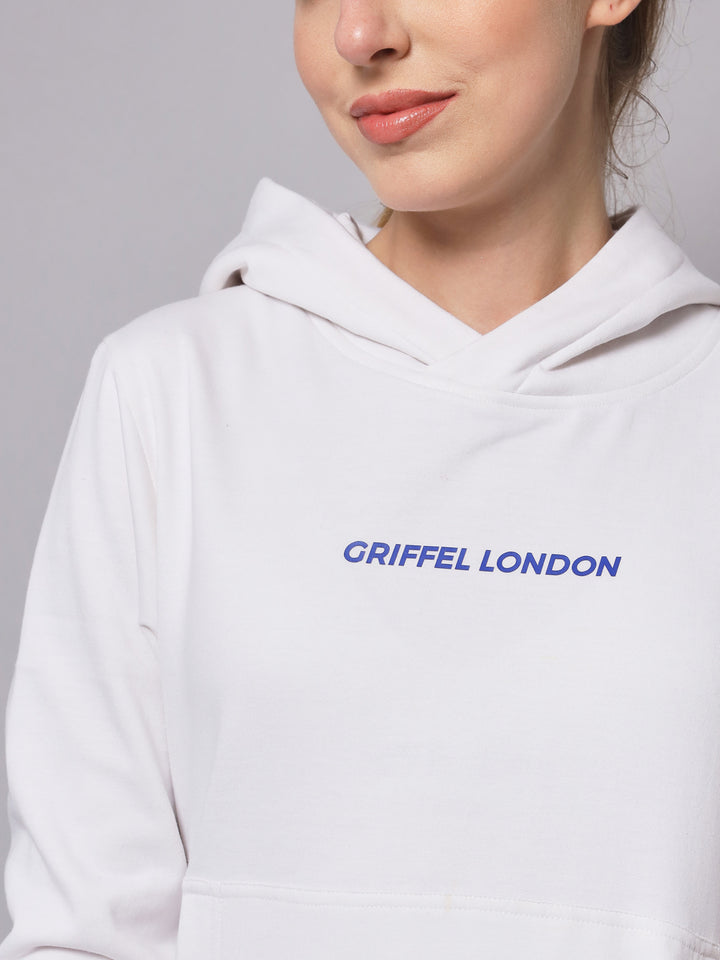 Griffel Women Solid Fleece Basic Hoodie and Joggers Full set White Tracksuit - griffel
