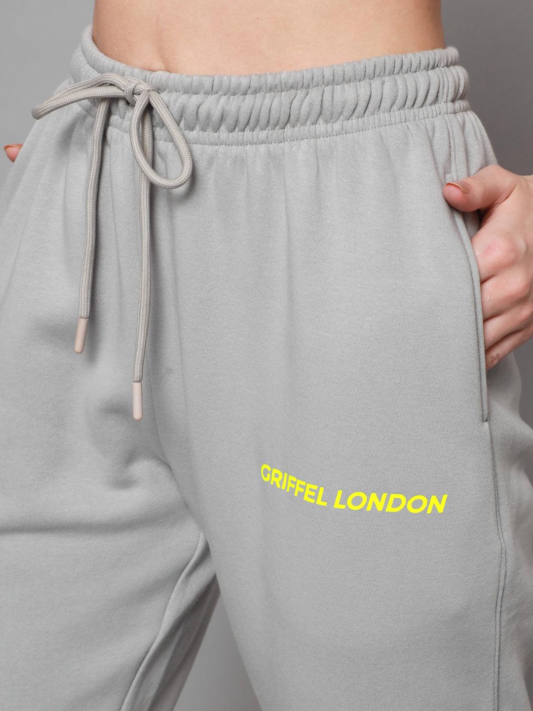 Griffel Women Solid Fleece Basic Hoodie and Joggers Full set Steel Grey Tracksuit - griffel
