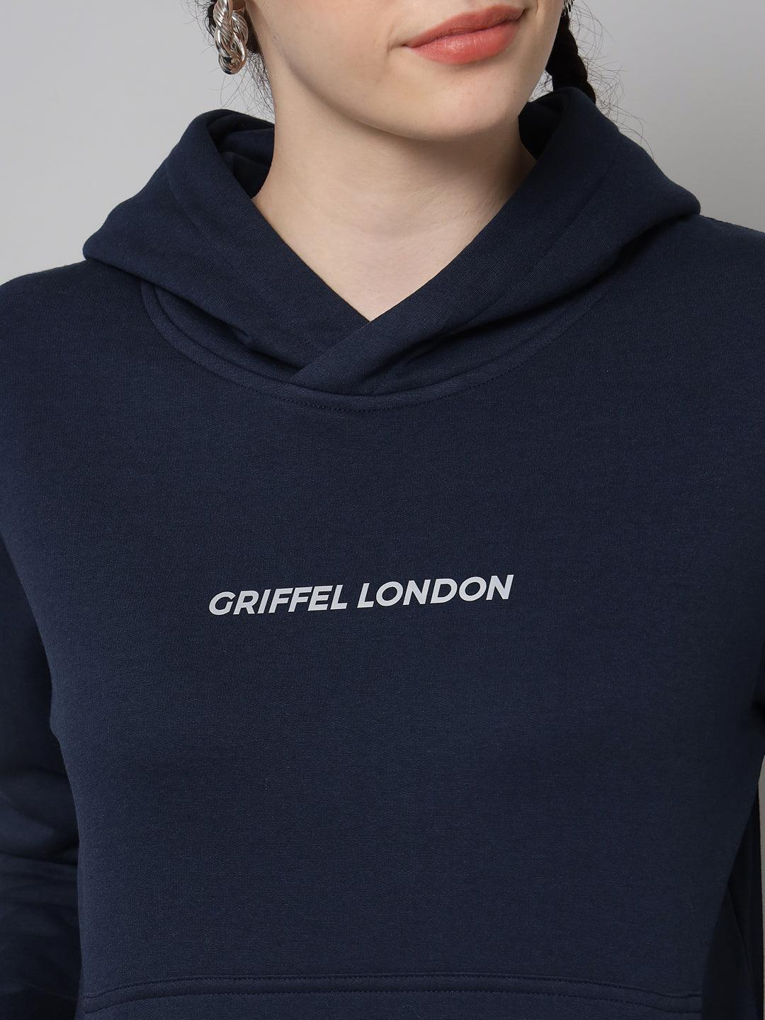 Griffel Women’s Cotton Fleece Full Sleeve Navy Hoodie Sweatshirt - griffel