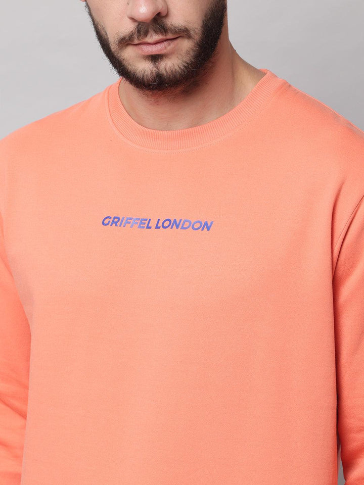Griffel Men's Front Logo Solid Fleece Basic R-Neck Sweatshirt and Joggers Full set Peach Tracksuit - griffel