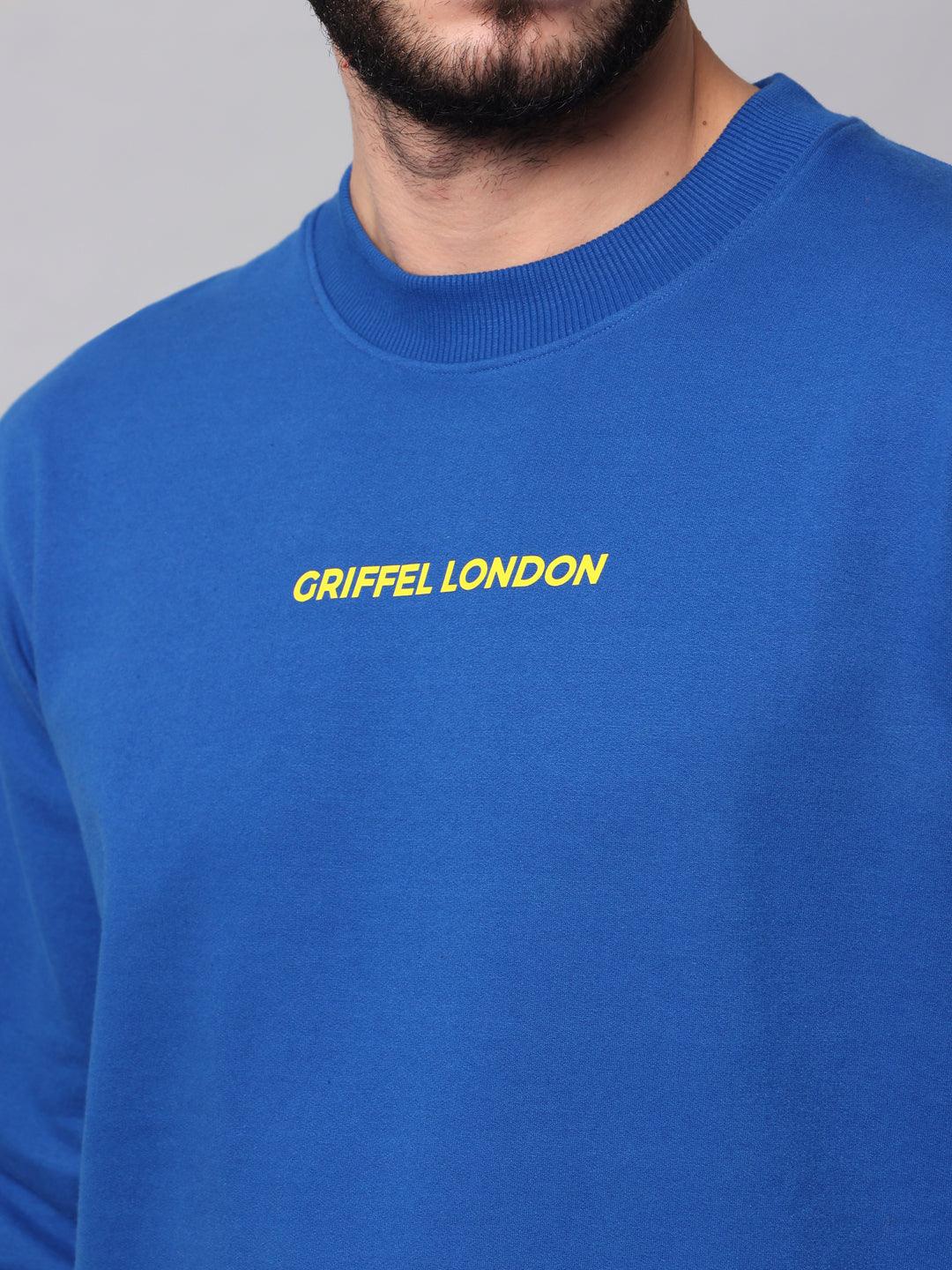 Griffel Men's Cotton Fleece Round Neck Royal Sweatshirt with Full Sleeve and Front Logo Print - griffel