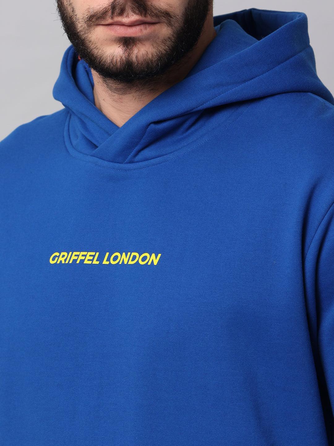 Griffel Men's Royal Cotton Front Logo Fleece Hoody Sweatshirt with Full Sleeve - griffel