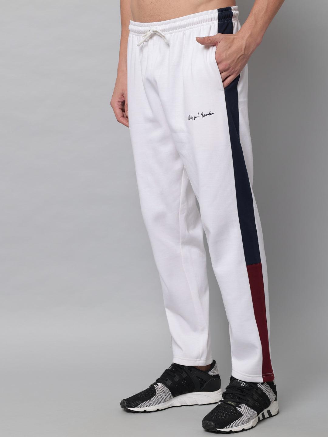 GRIFFEL Men Fleece Basic Solid Front Logo White Trackpants - griffel