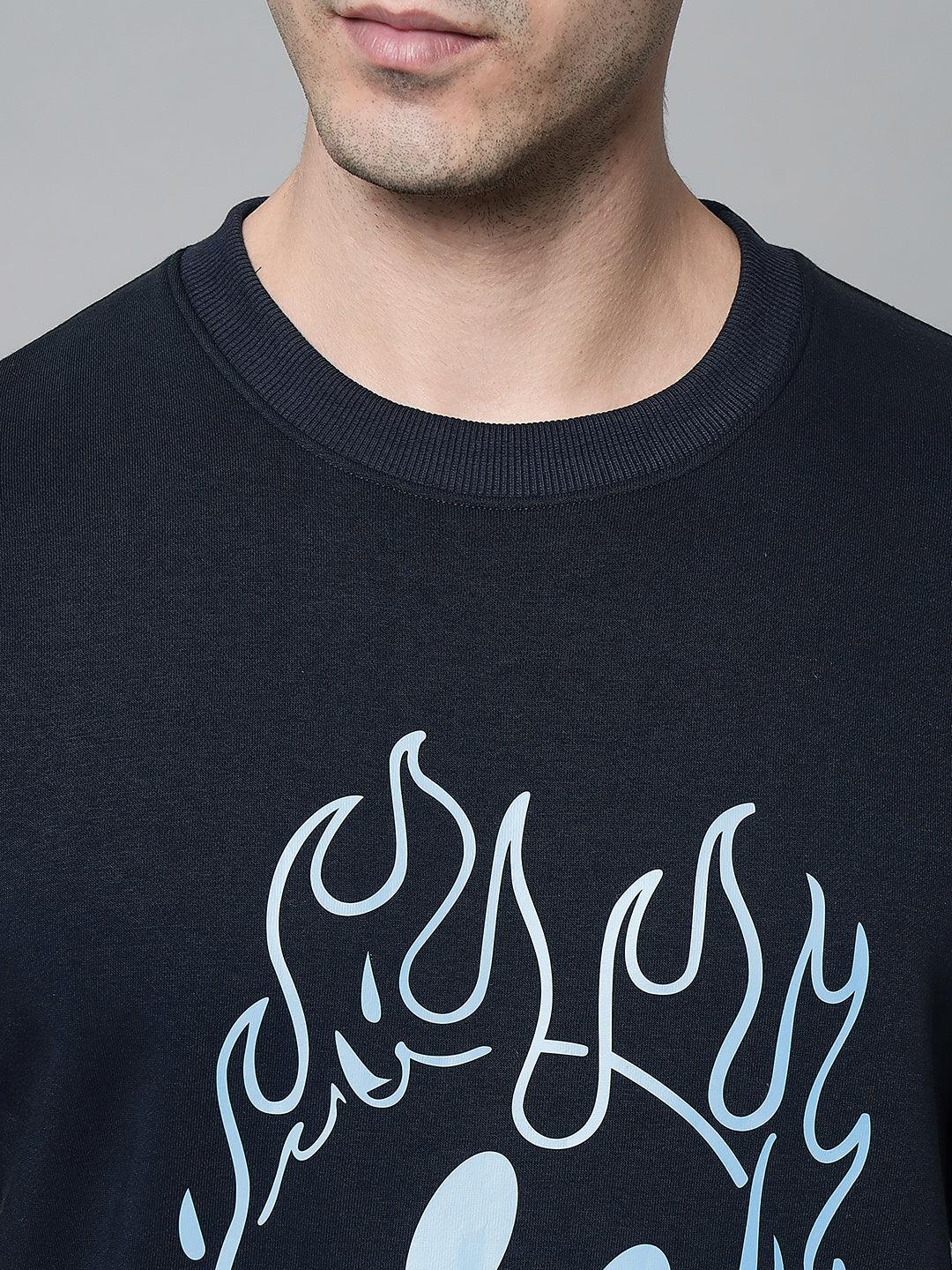 Griffel Men's Cotton Fleece Printed Sweatshirt with Long Sleeve and Front Logo Print - griffel