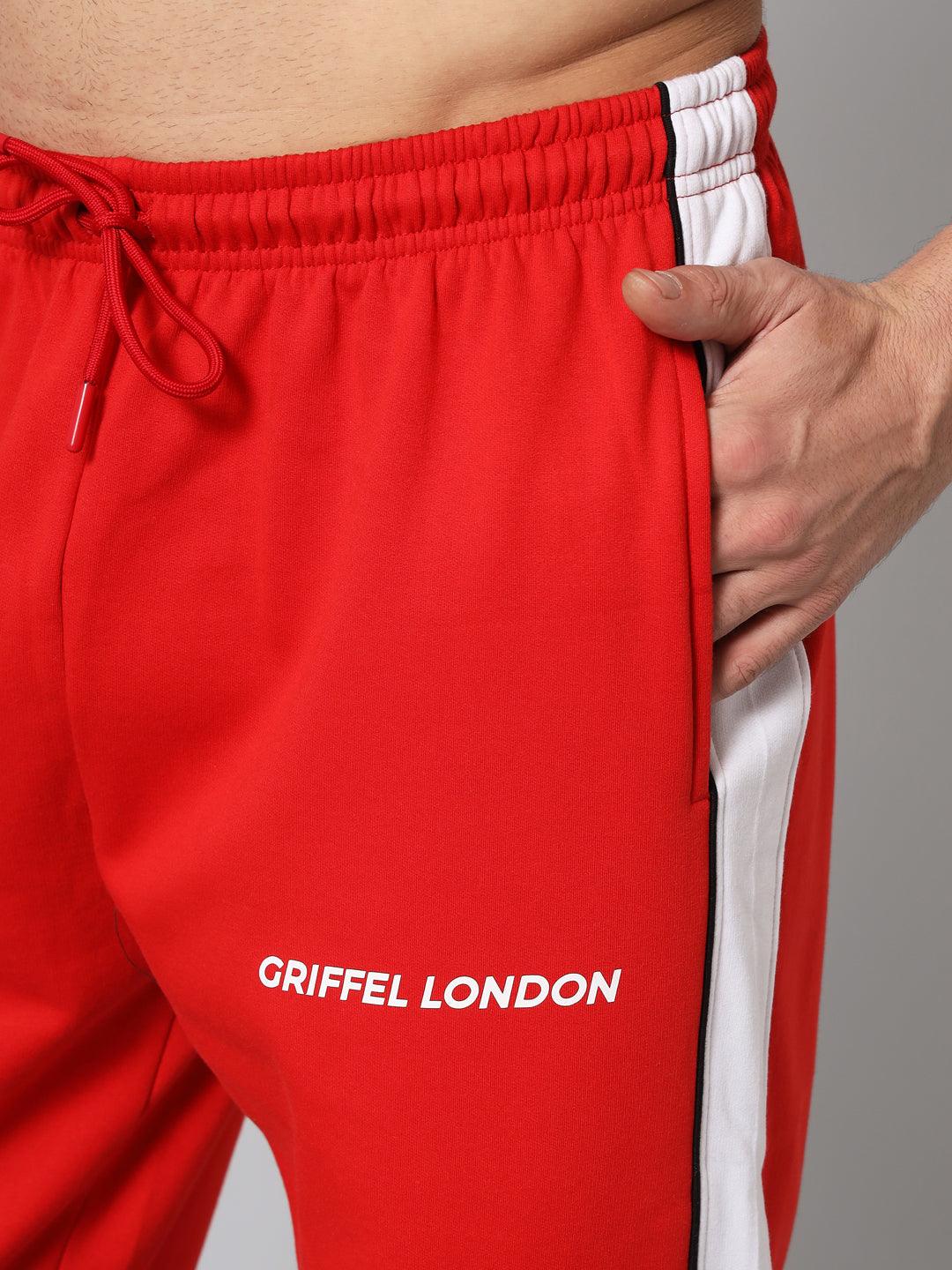 GRIFFEL Men Fleece Color Blocked Front Logo Red Trackpants - griffel