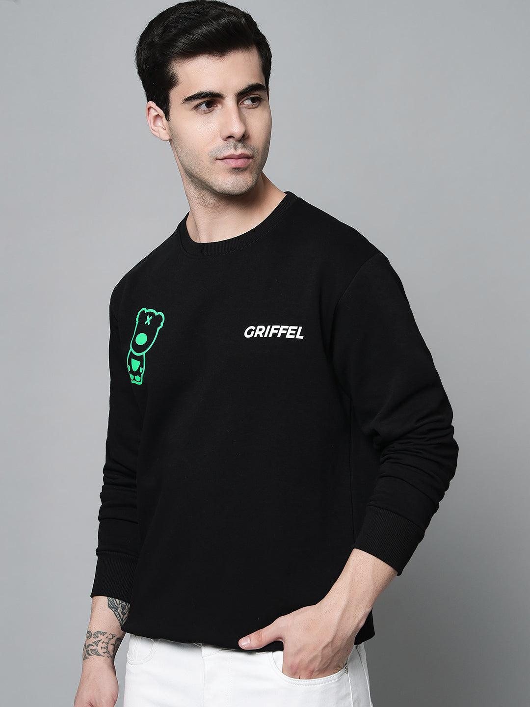Griffel Men's Cotton Fleece Printed Sweatshirt with Long Sleeve and Front Logo Print - griffel