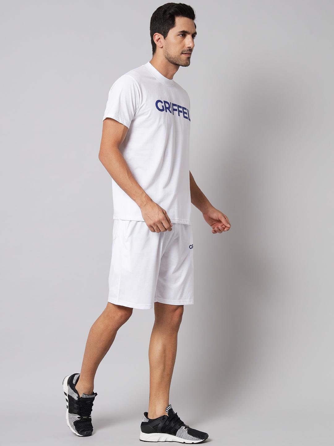 GRIFFEL Men Printed White Regular fit T-shirt and Short Set - griffel