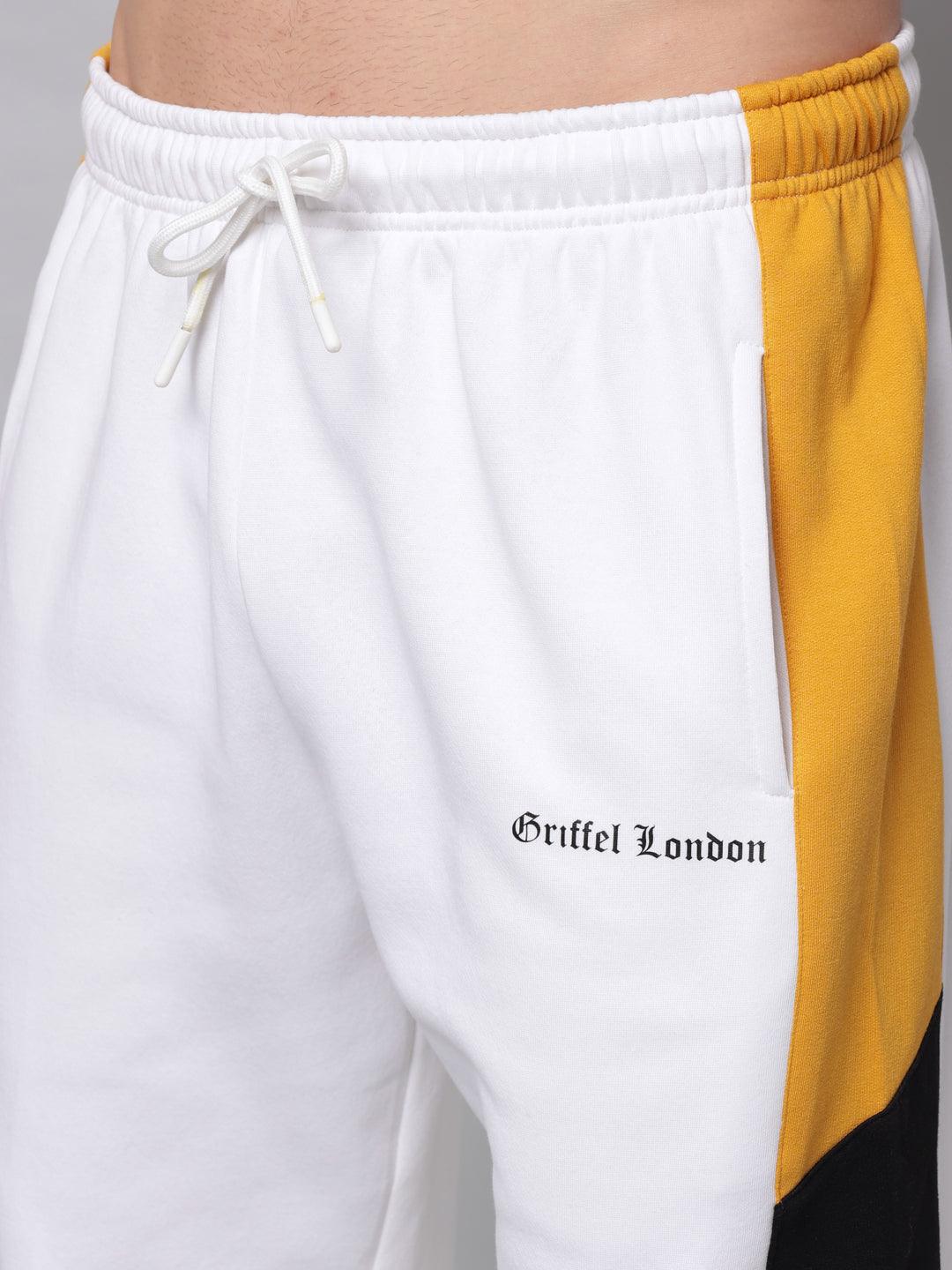 GRIFFEL Men Fleece Basic Solid Front Logo White Trackpants - griffel