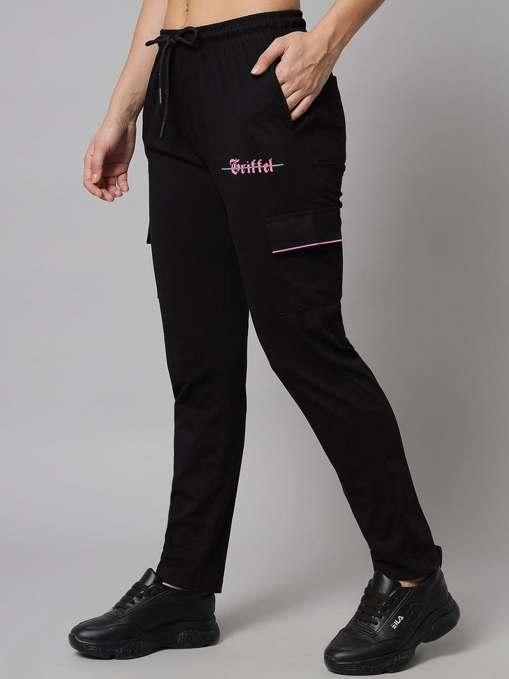 GRIFFEL Women Placement Print Regular Fit Black Trackpant - griffel