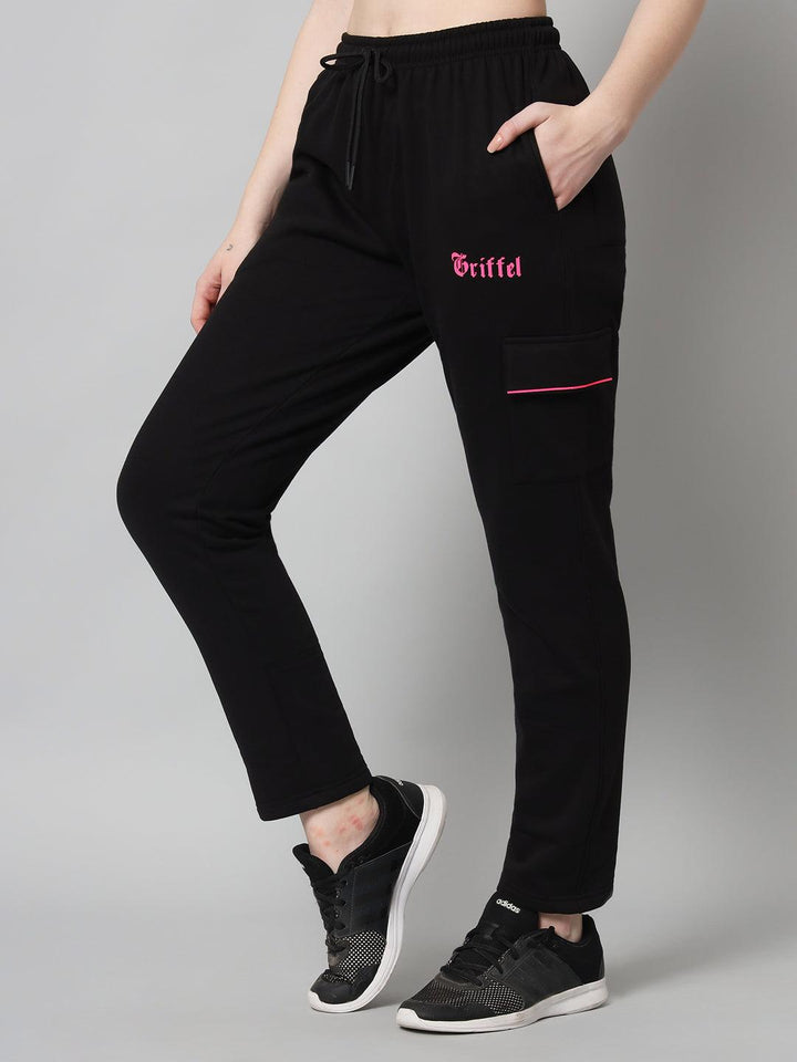 Griffel Women’s Front Logo 6 Pocket Pink Black Trackpant - griffel