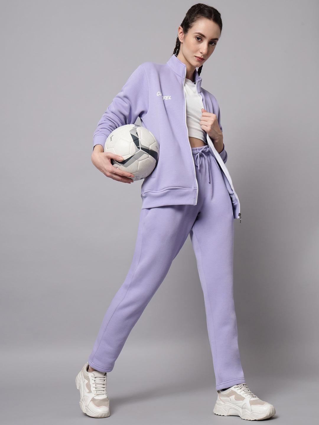Griffel Women Color Blocked Fleece Zipper Neck Sweatshirt and Joggers Full set Mauve Tracksuit - griffel
