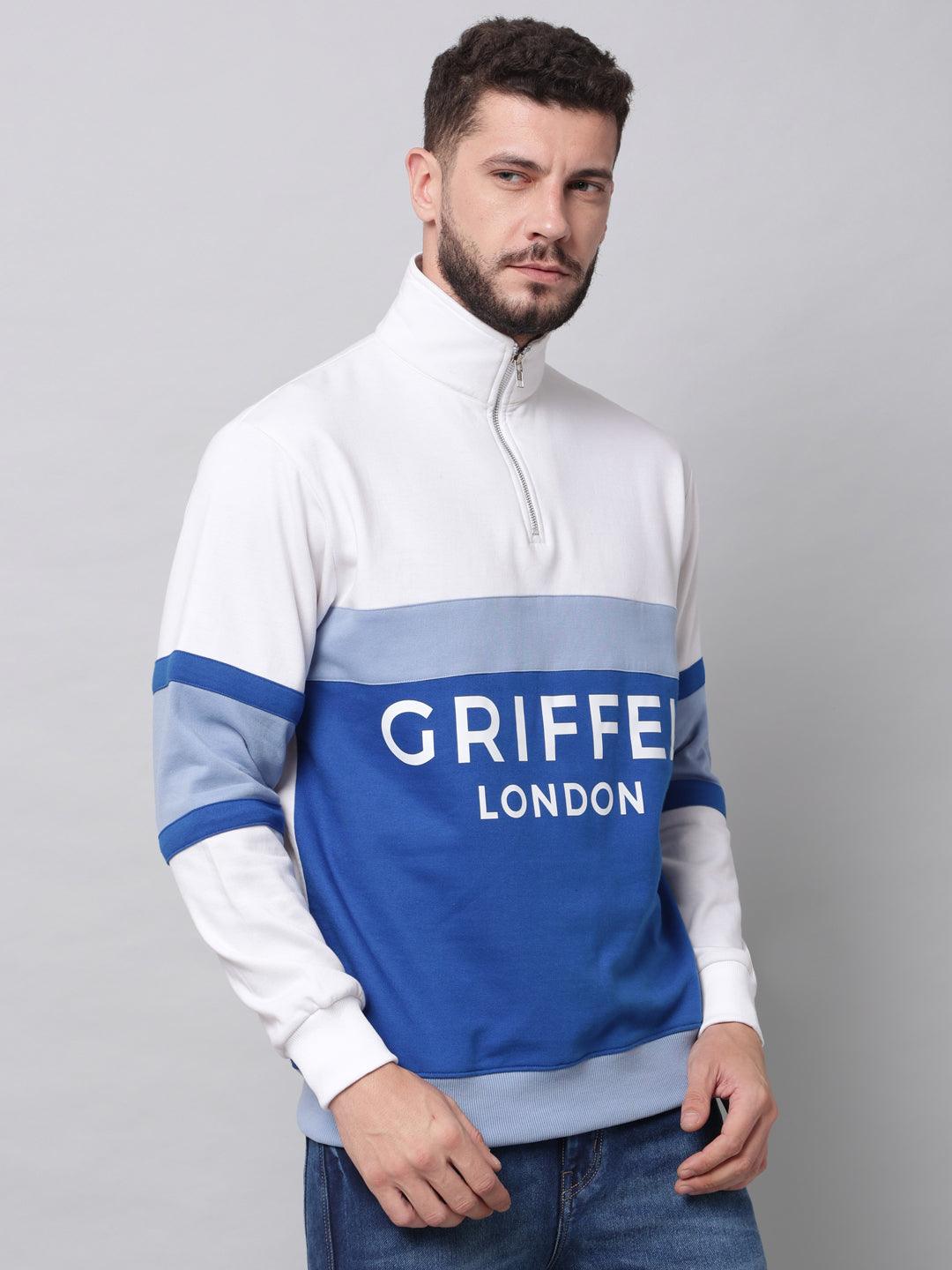 Griffel Men's Cotton Fleece Colorblocked Sweatshirt with Long Sleeve and Front Logo Print - griffel