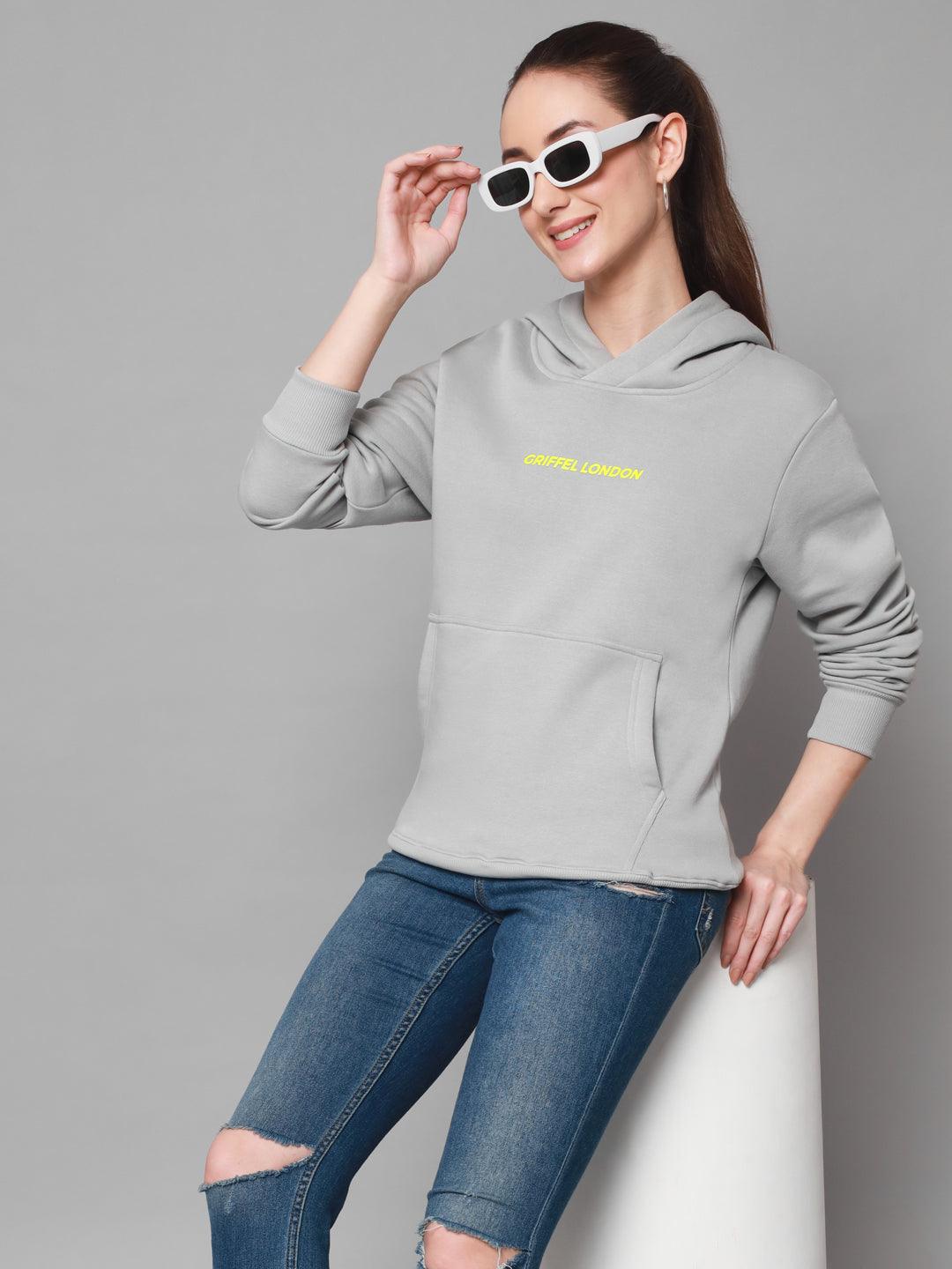 Griffel Women’s Cotton Fleece Full Sleeve Steel Grey Hoodie Sweatshirt - griffel