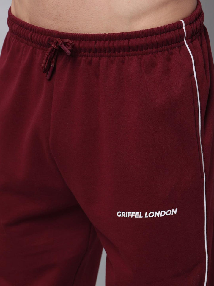 Griffel Men's Front Logo Fleece Zipper and Jogger Full set Maroon Tracksuit - griffel