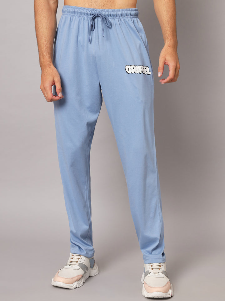 GRIFFEL Men Basic Solid Sky Blue Regular Fit T-shirt and Trackpant Set - griffel