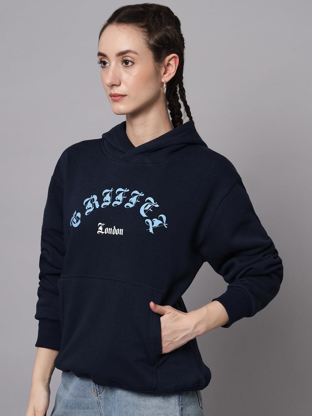 Griffel Women’s Cotton Fleece Full Sleeve Hoodie Navy Sweatshirt - griffel
