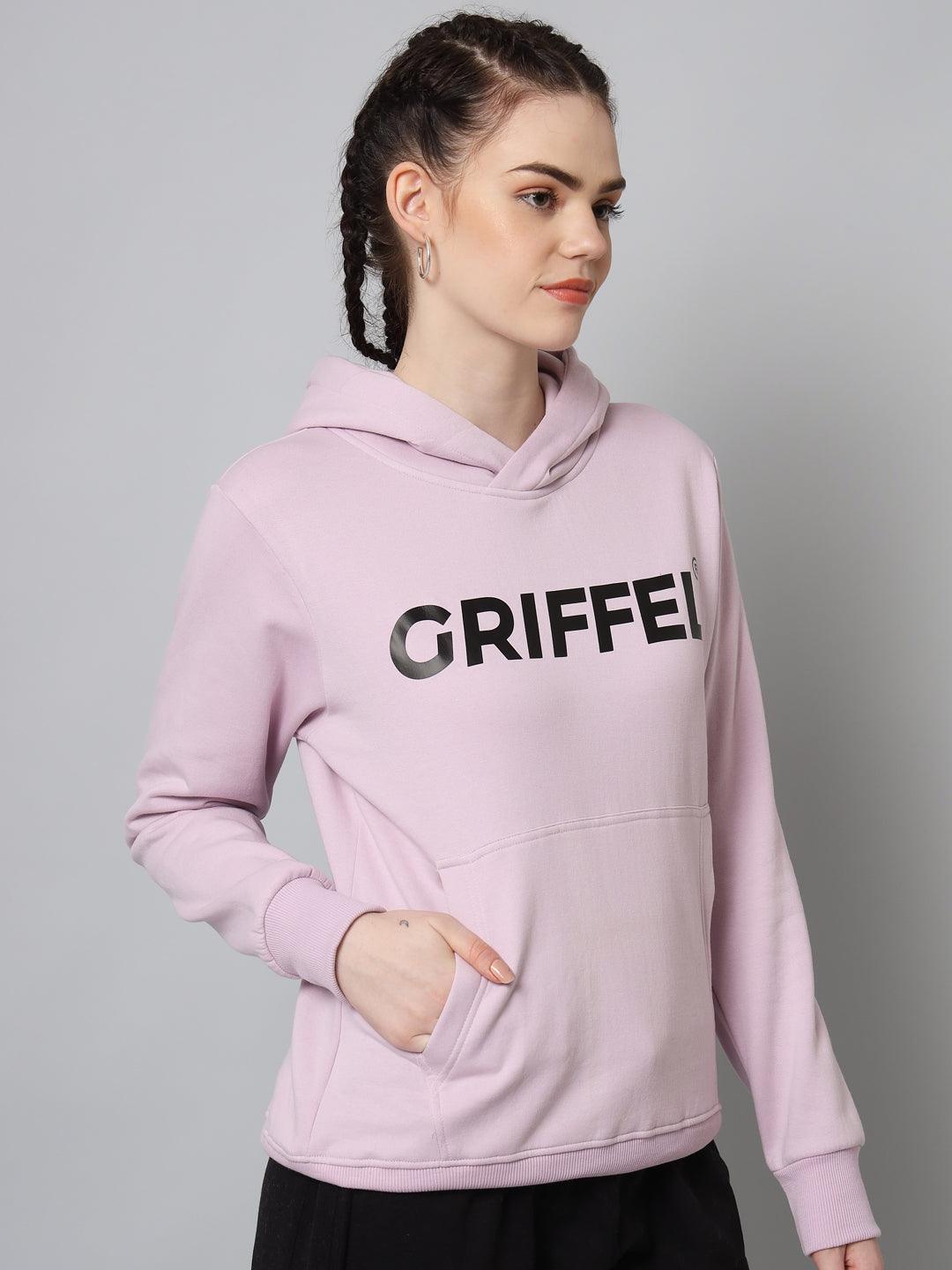 Griffel Women’s Cotton Fleece Full Sleeve Hoodie Light Purple Printed Sweatshirt - griffel
