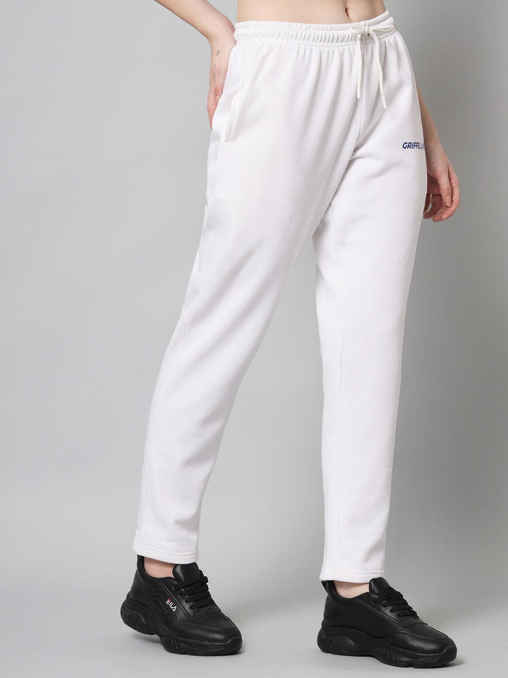 Griffel Women’s Front Logo Basic Solid White Trackpant - griffel