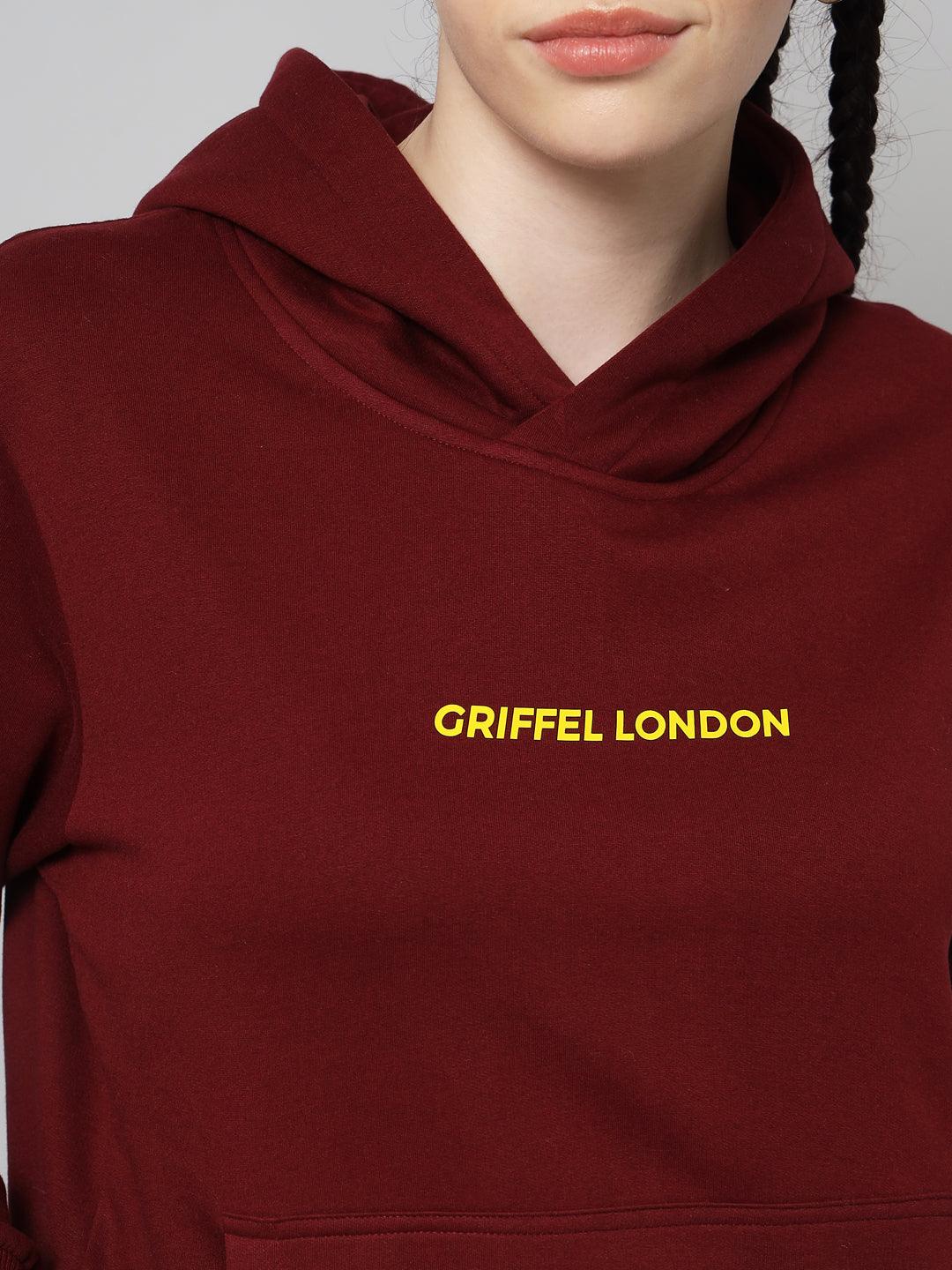 Griffel Women Solid Fleece Basic Hoodie and Joggers Full set Maroon Tracksuit - griffel