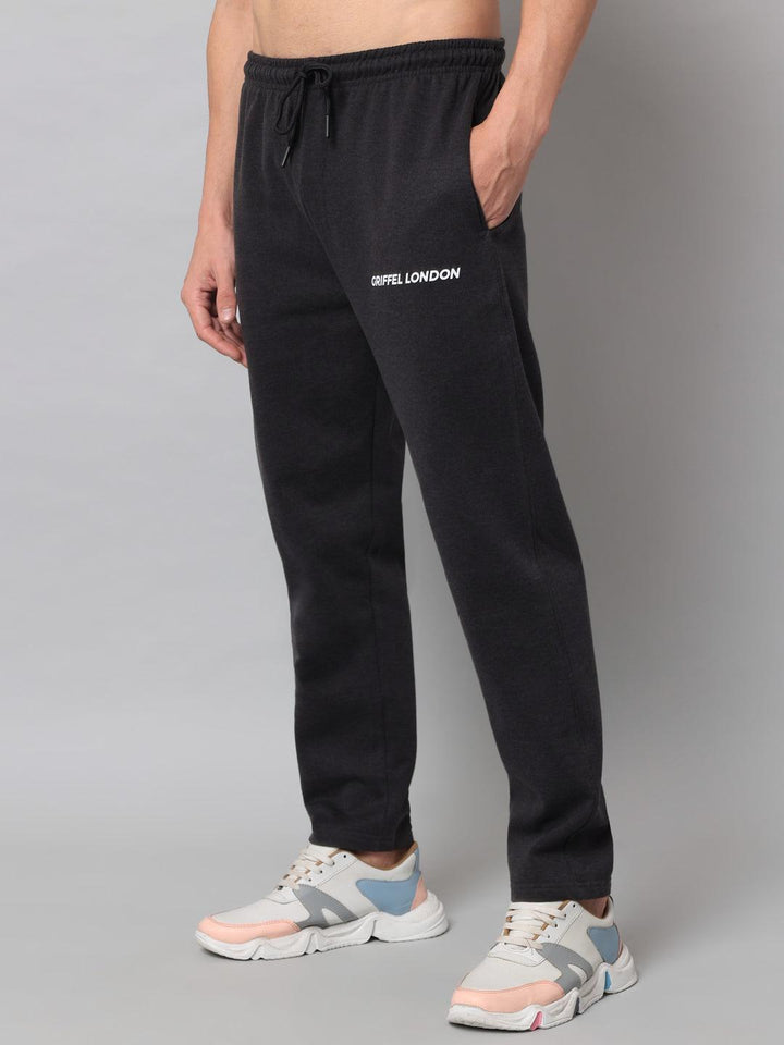 GRIFFEL Men Fleece Basic Solid Front Logo Anthra Trackpants - griffel