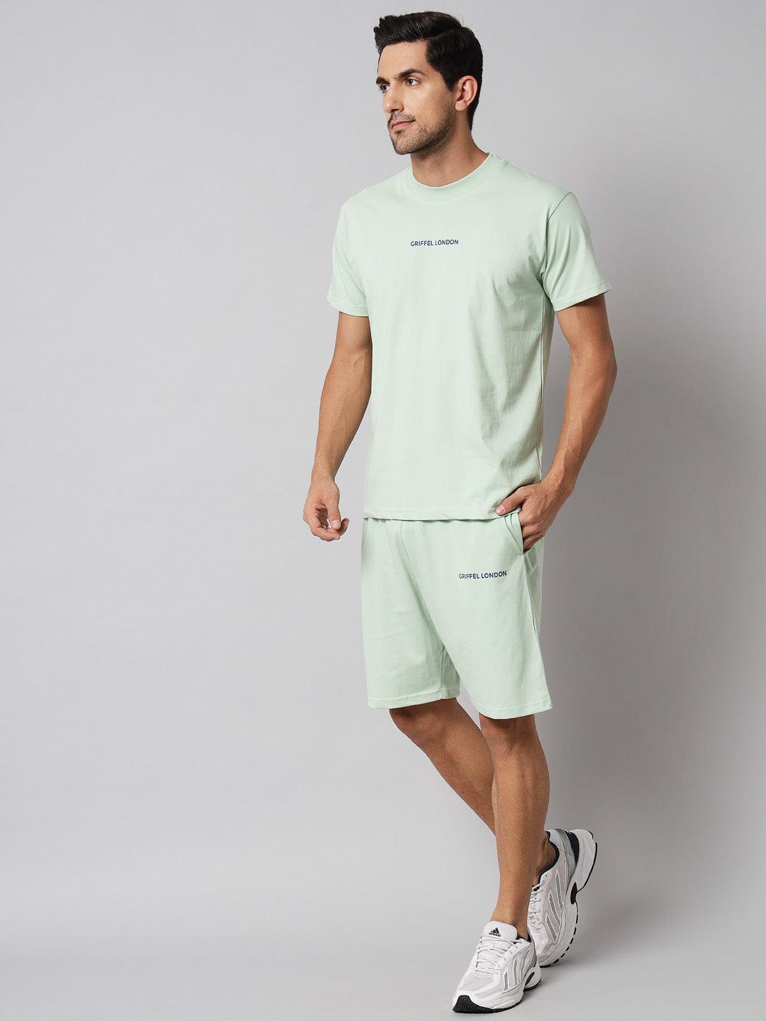 GRIFFEL Men Printed Sea Green Regular fit T-shirt and Short Set - griffel