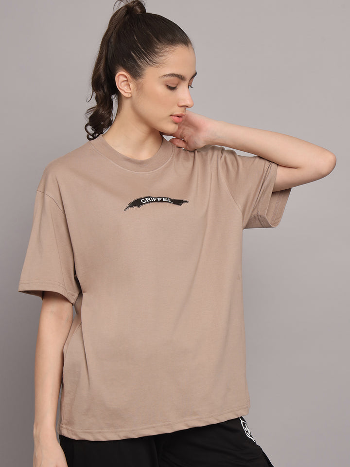GRIFFEL Women Printed Loose fit Brown T-shirt - griffel