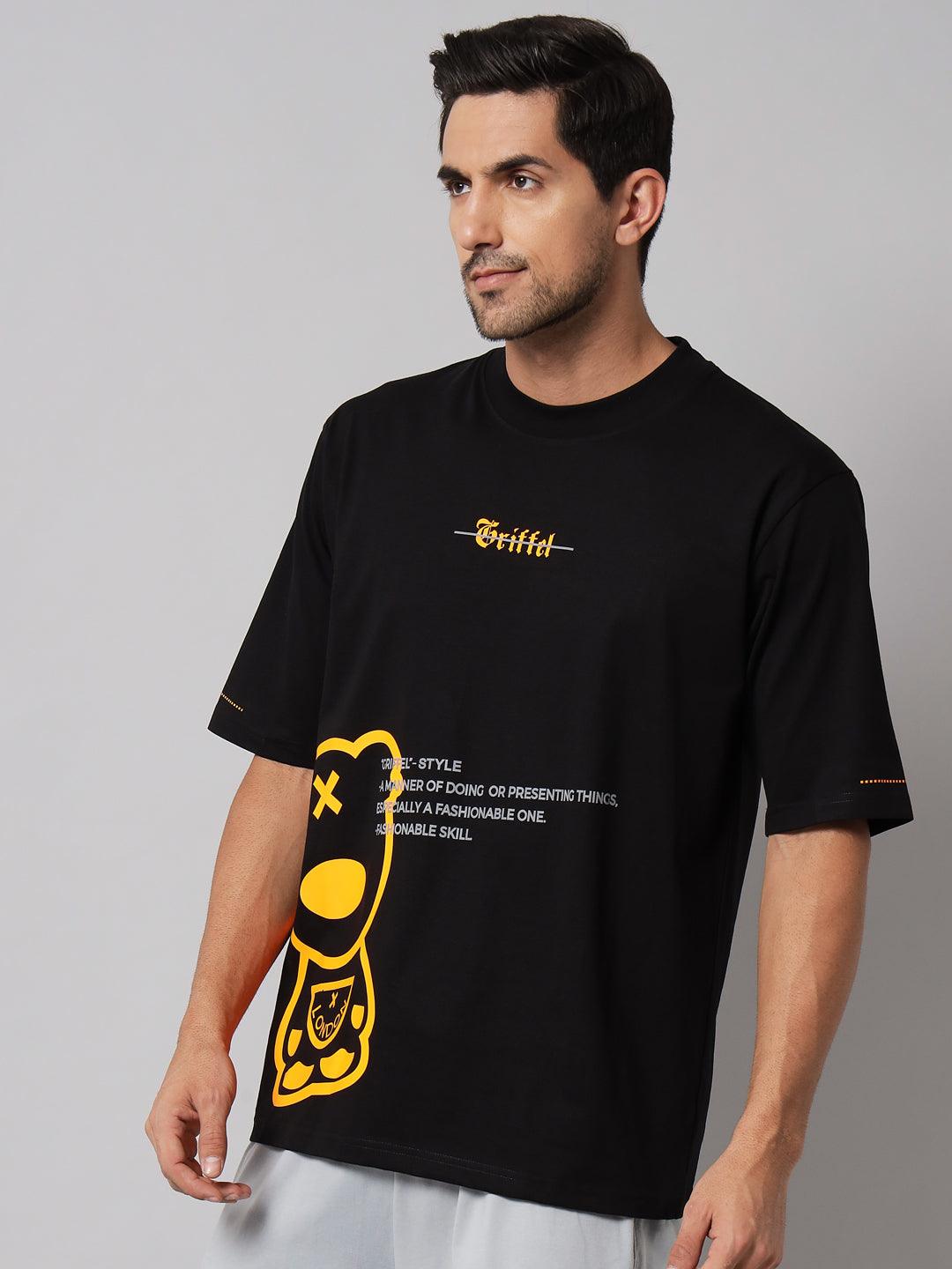 GRIFFEL Men Placement Print Black Regular fit T-shirt - griffel