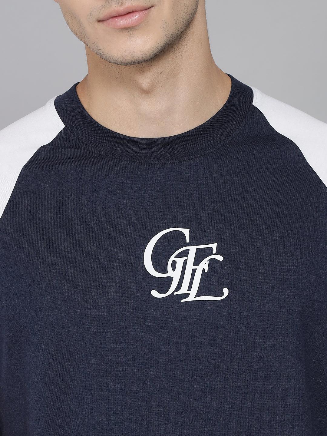 GRIFFEL Men Printed Color Blocked Navy Regular fit T-shirt and Short Set - griffel