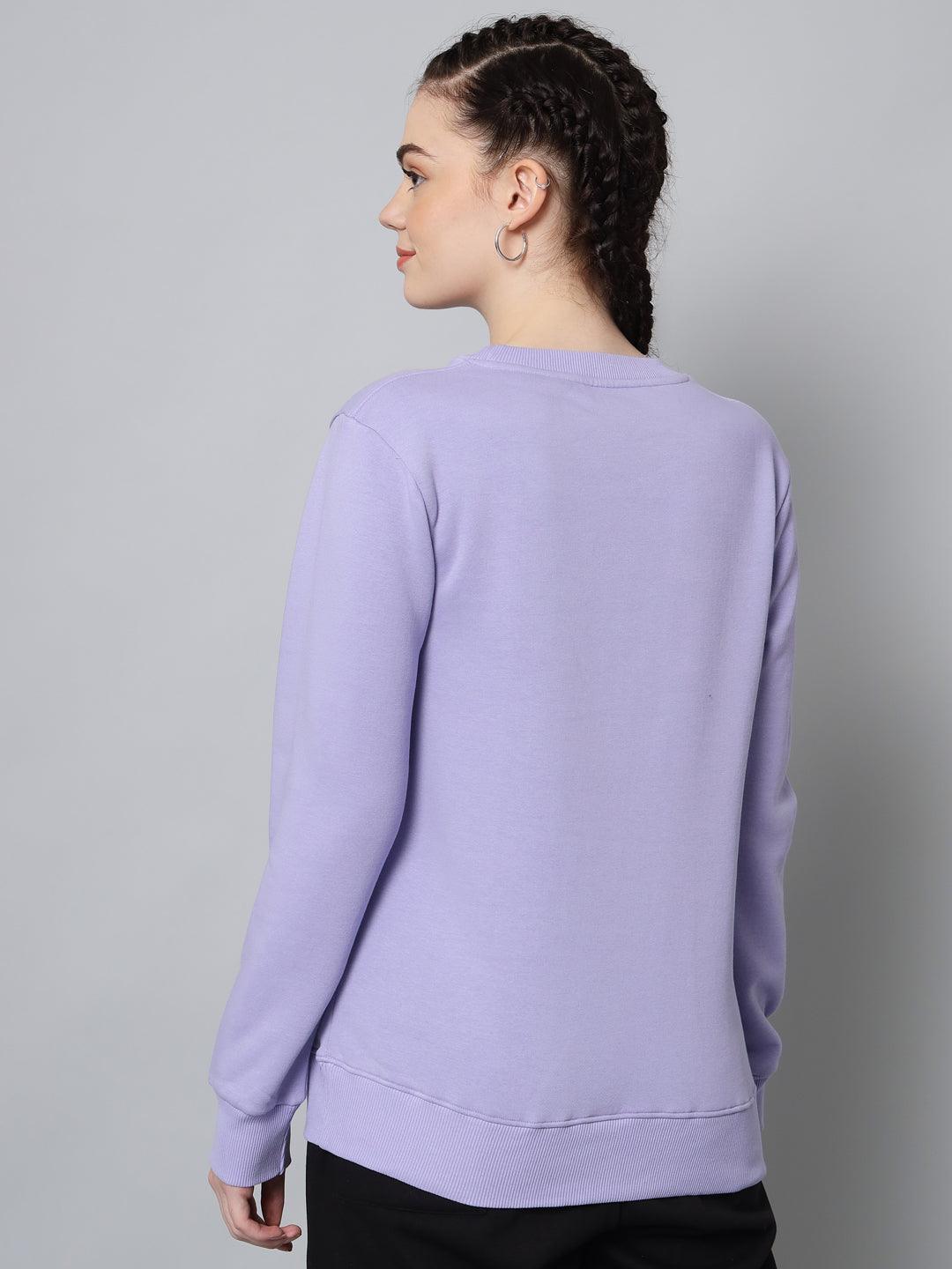 Griffel Women’s Teddy Print Round Neck White Mauve Cotton Fleece Full Sleeve Sweatshirt - griffel
