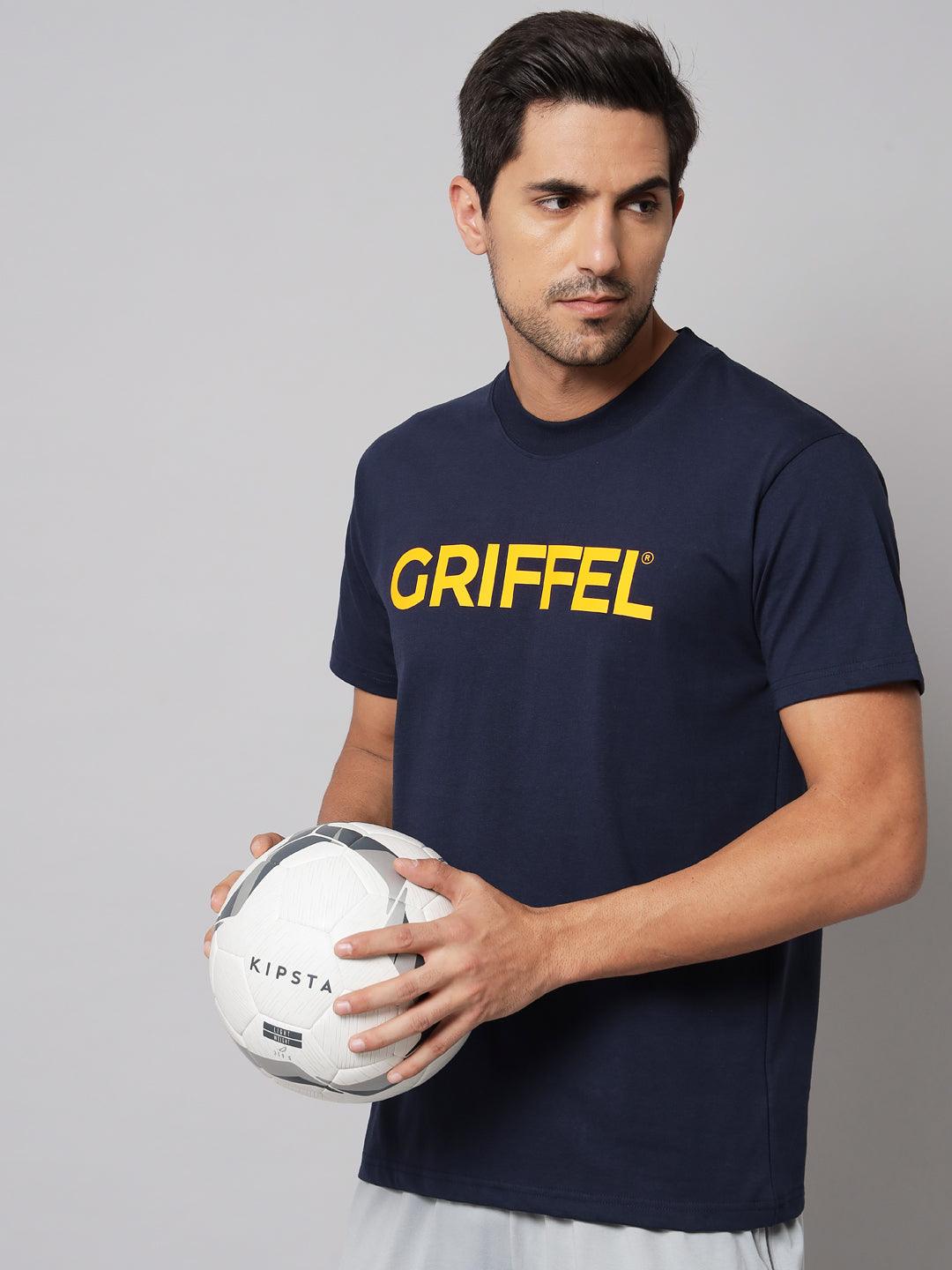 GRIFFEL Men Placement Print Navy Regular fit T-shirt - griffel