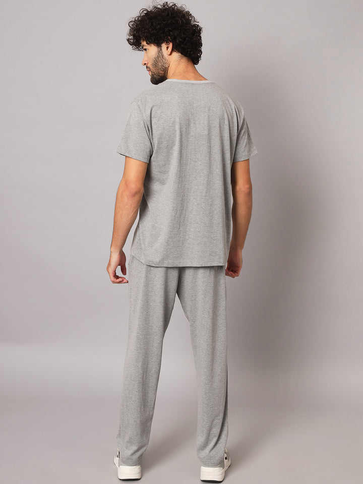 GRIFFEL Men Basic Solid Grey Regular Fit T-shirt and Trackpant Set - griffel