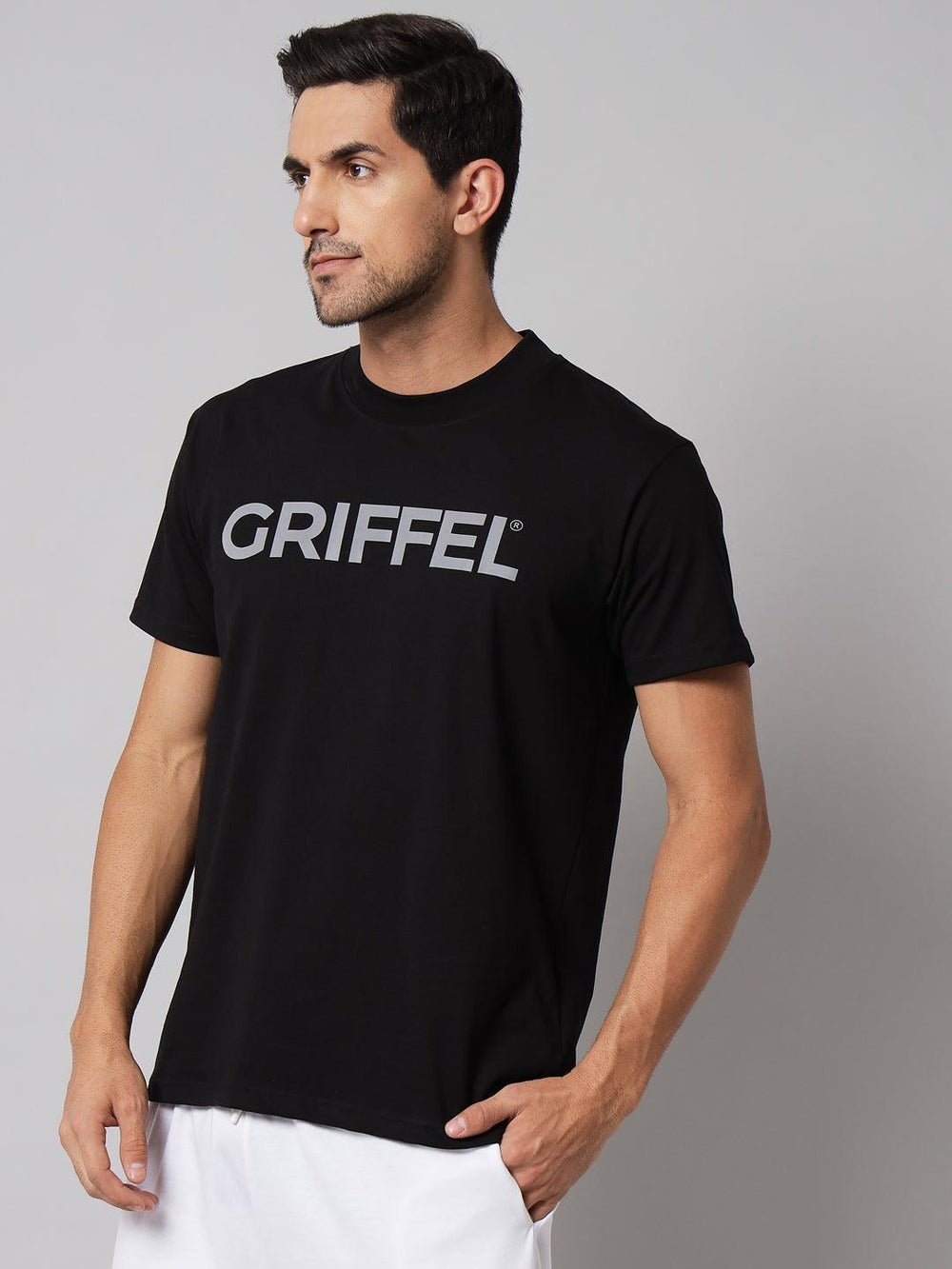 GRIFFEL Men Placement Print Black Regular fit T-shirt - griffel