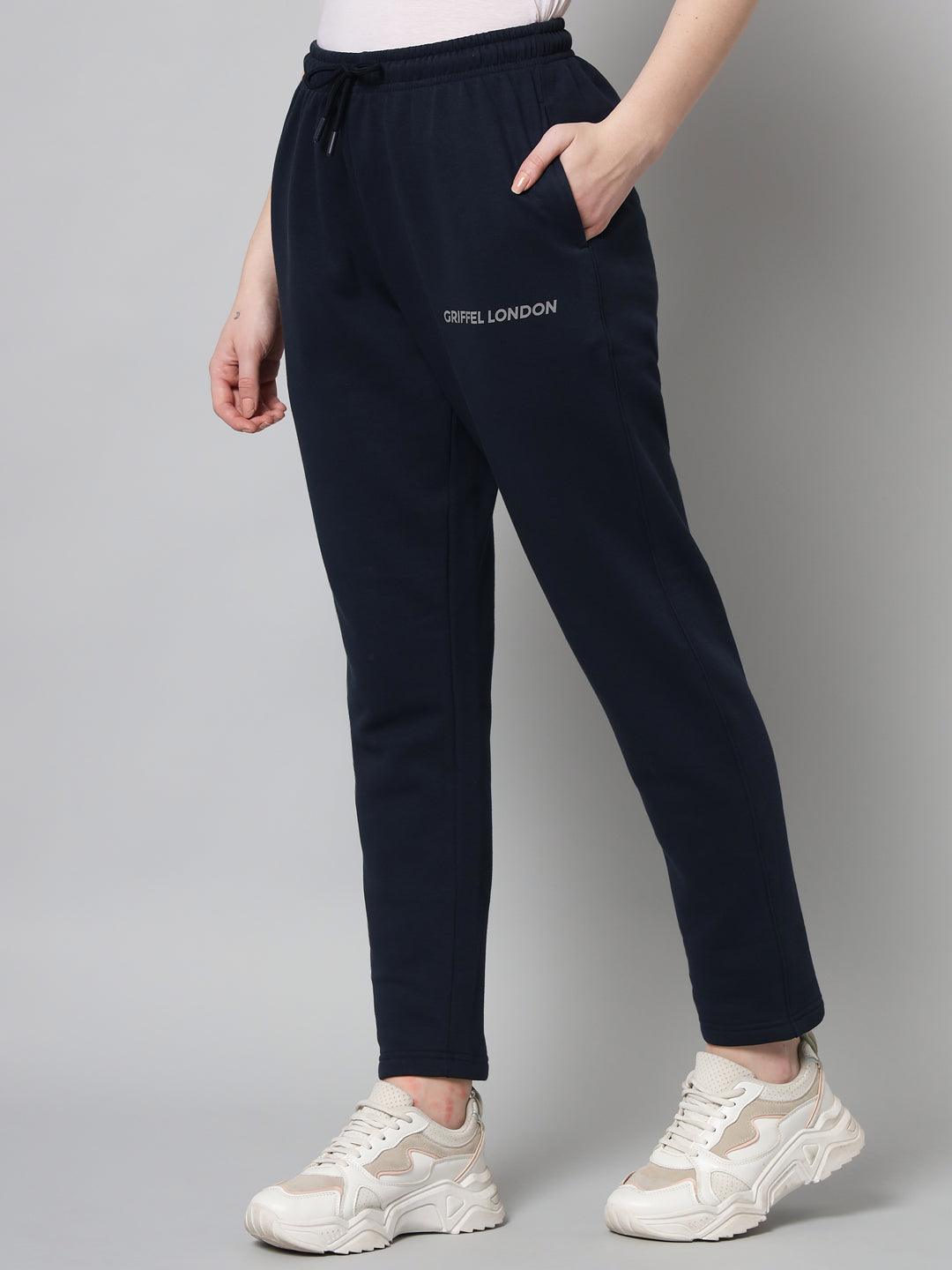 Griffel Women’s Front Logo Basic Solid Navy Trackpant - griffel