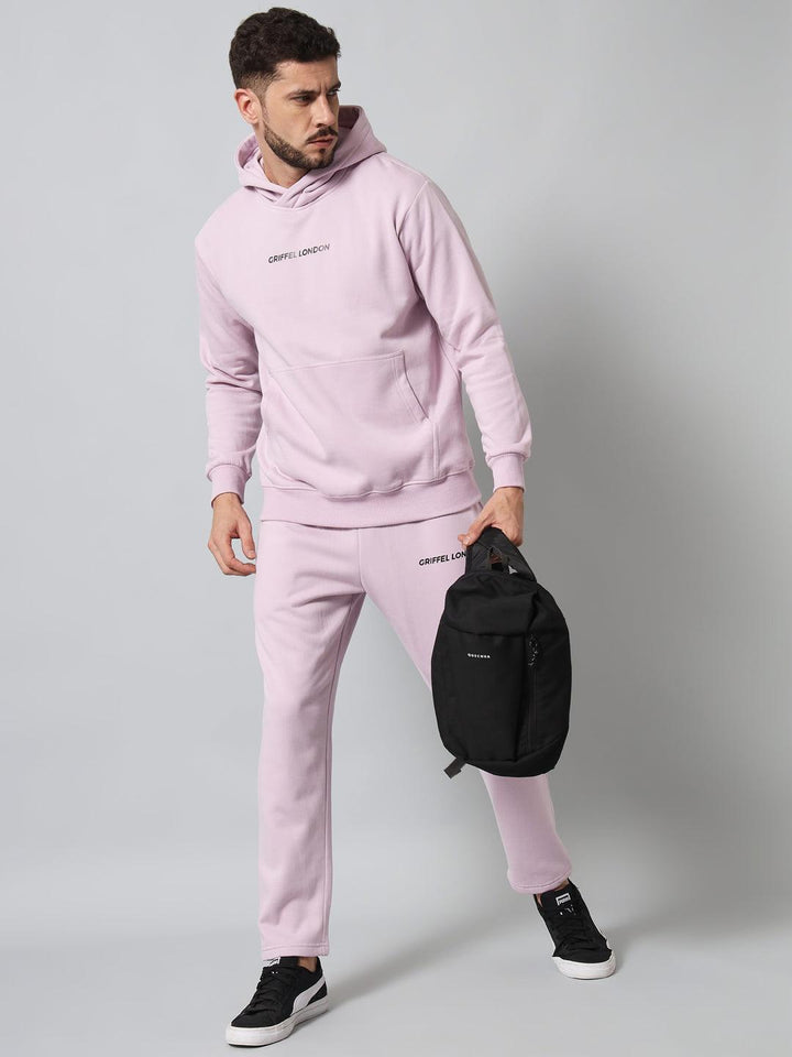 Griffel Men's Front Logo Solid Fleece Basic Hoodie and Joggers Full set Light Purple Tracksuit - griffel