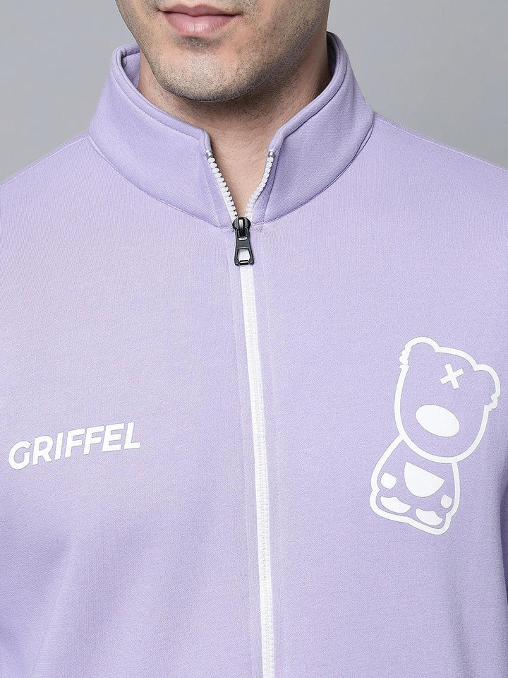 Griffel Men's Front Logo Print Fleece Zipper and Jogger Full set Mauve Tracksuit - griffel