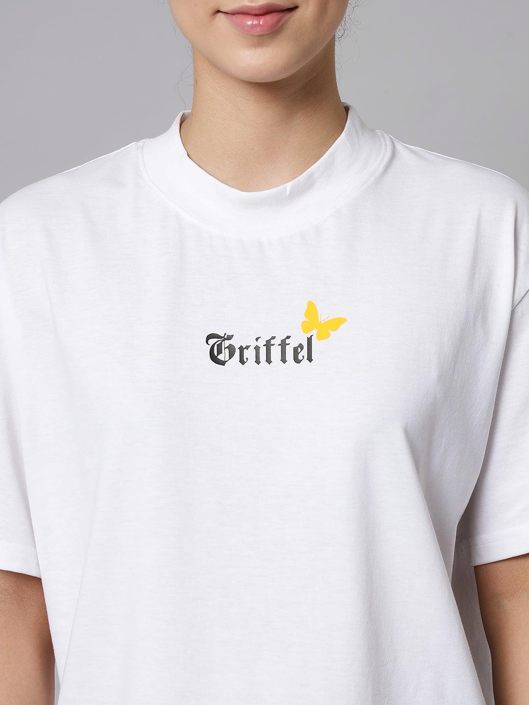 GRIFFEL Women Printed Loose fit White T-shirt - griffel