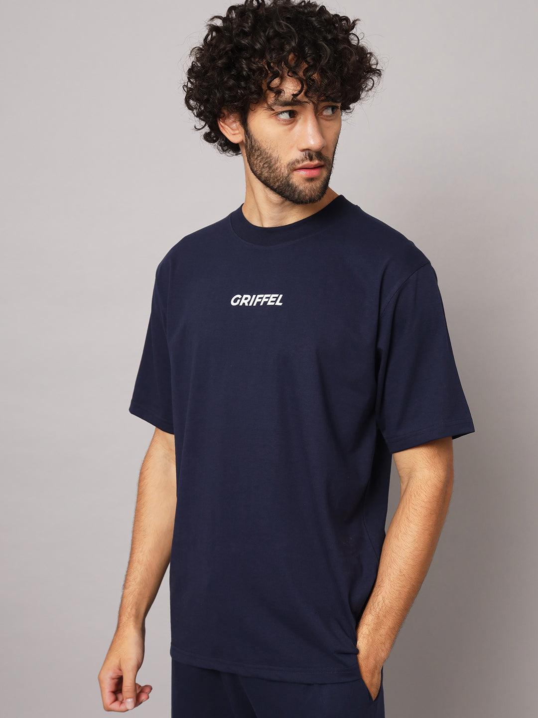 GRIFFEL Men Printed Black Loose fit T-shirt and Bell Bottom Trackpant Set - griffel